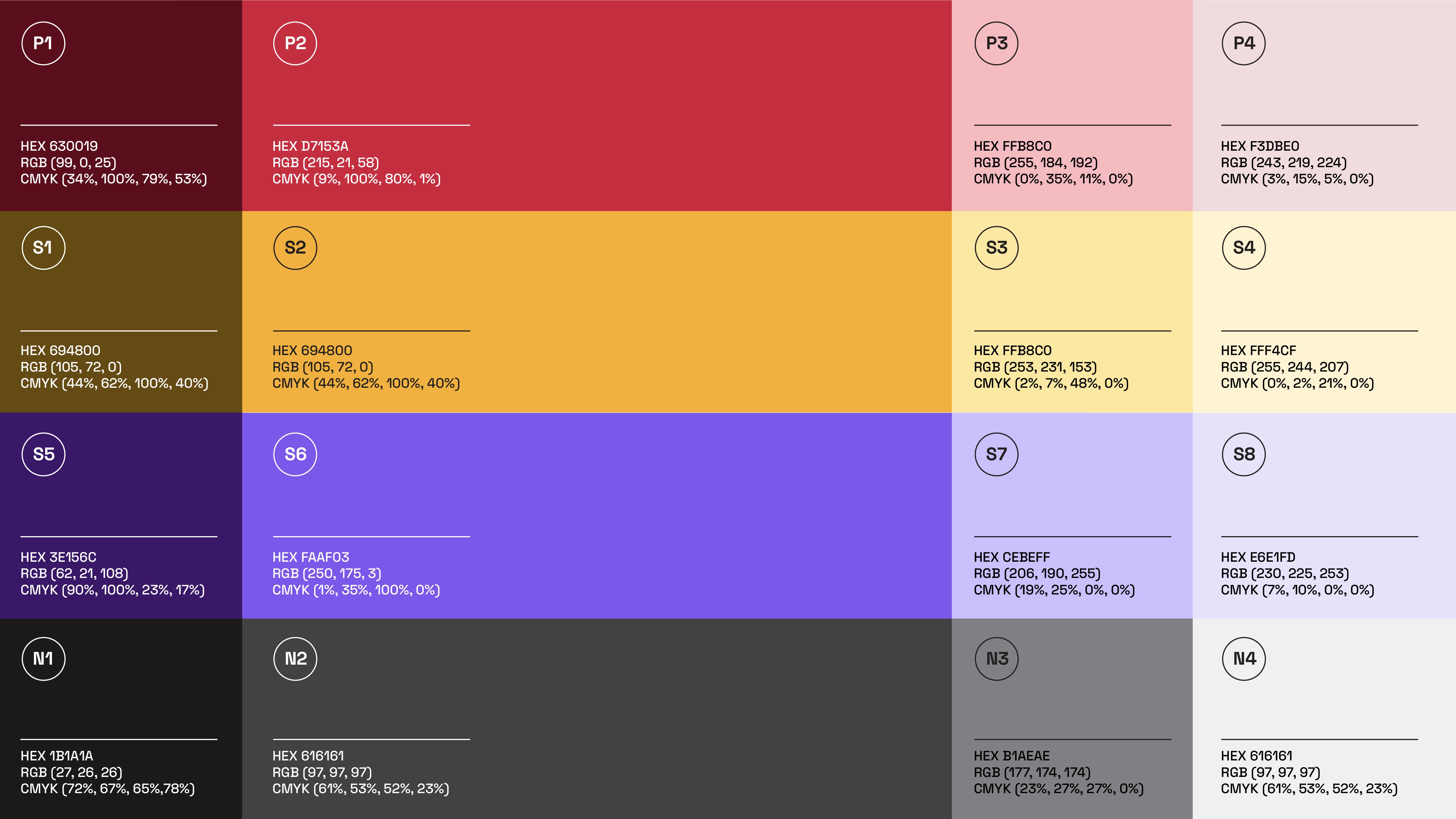 A bold yet balanced colour system built around shades of red, purple, yellow, and grey. The palette supports urgency and trust while maintaining approachability and playfulness.