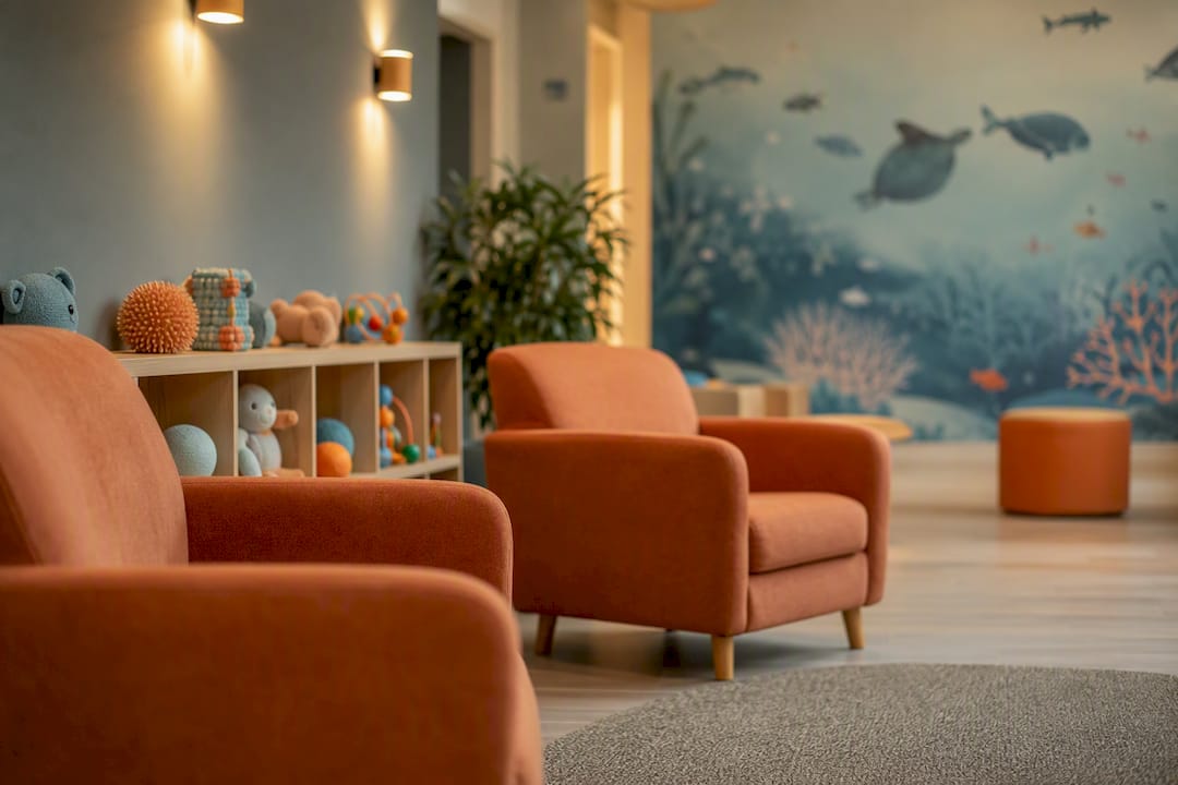 Sensory-friendly quiet pediatric dental waiting room