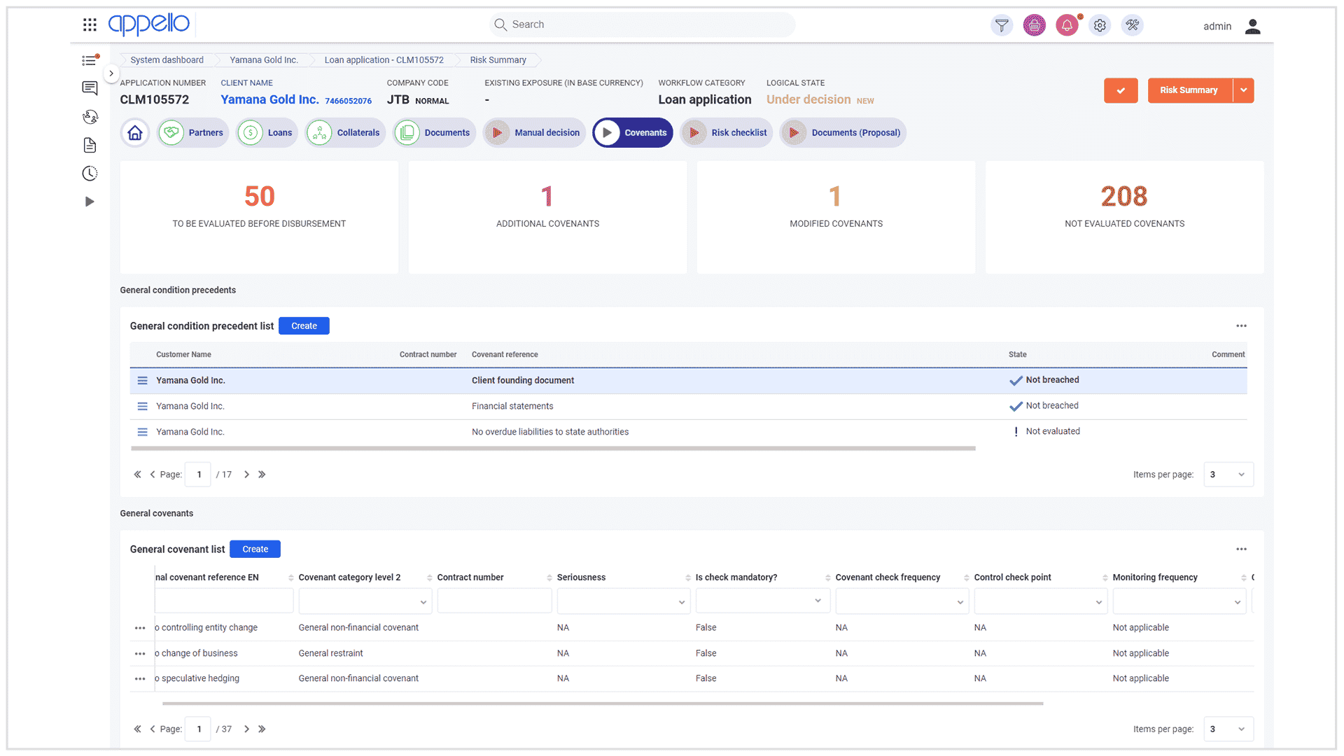 Screenshot from the Appello system showing a dashboard.