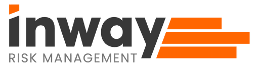 Inway Risk Management primary logo, featuring the company name in dark gray with an orange stripe design symbolizing forward momentum and innovation.