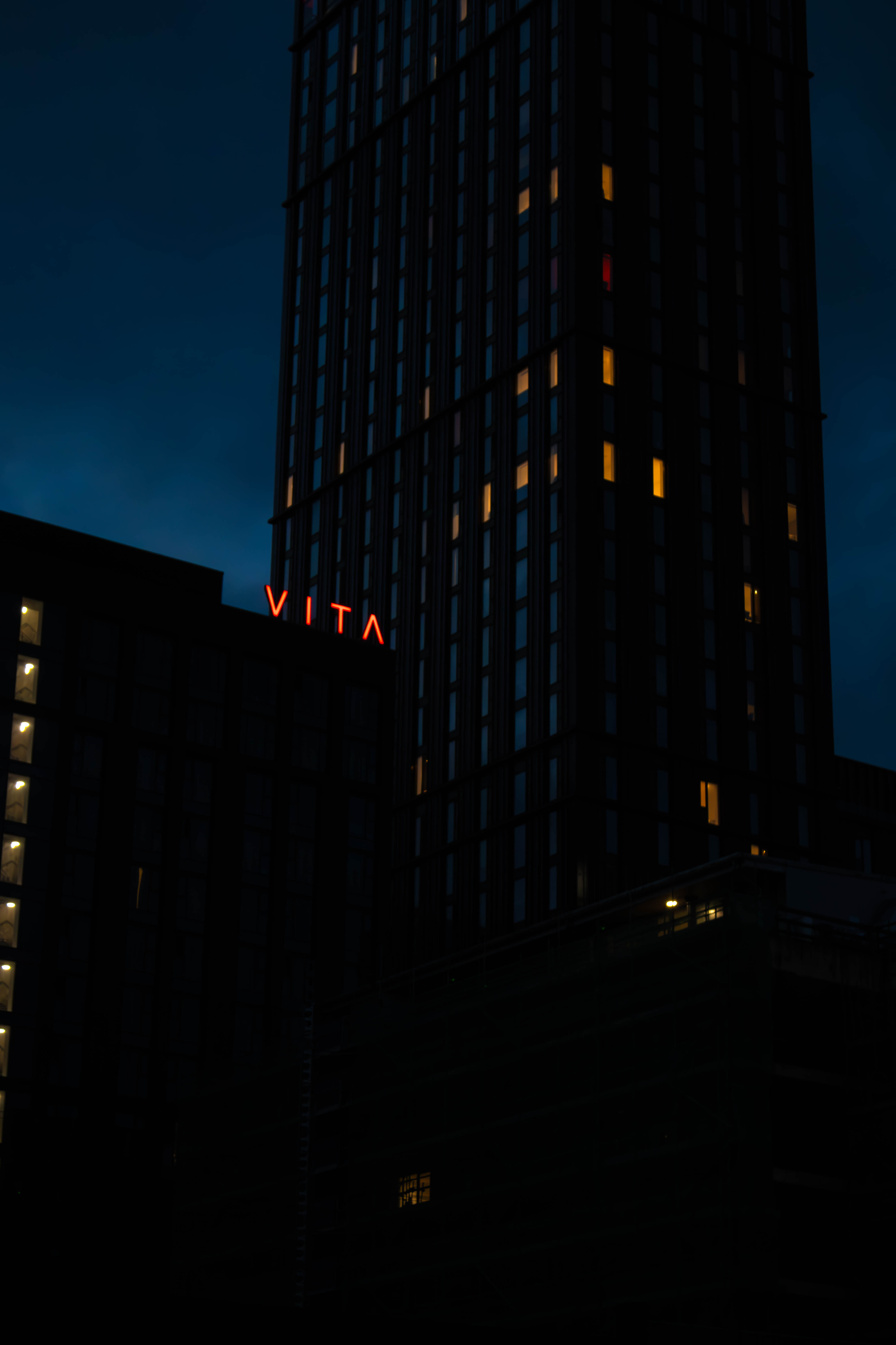 cinematic, warm building