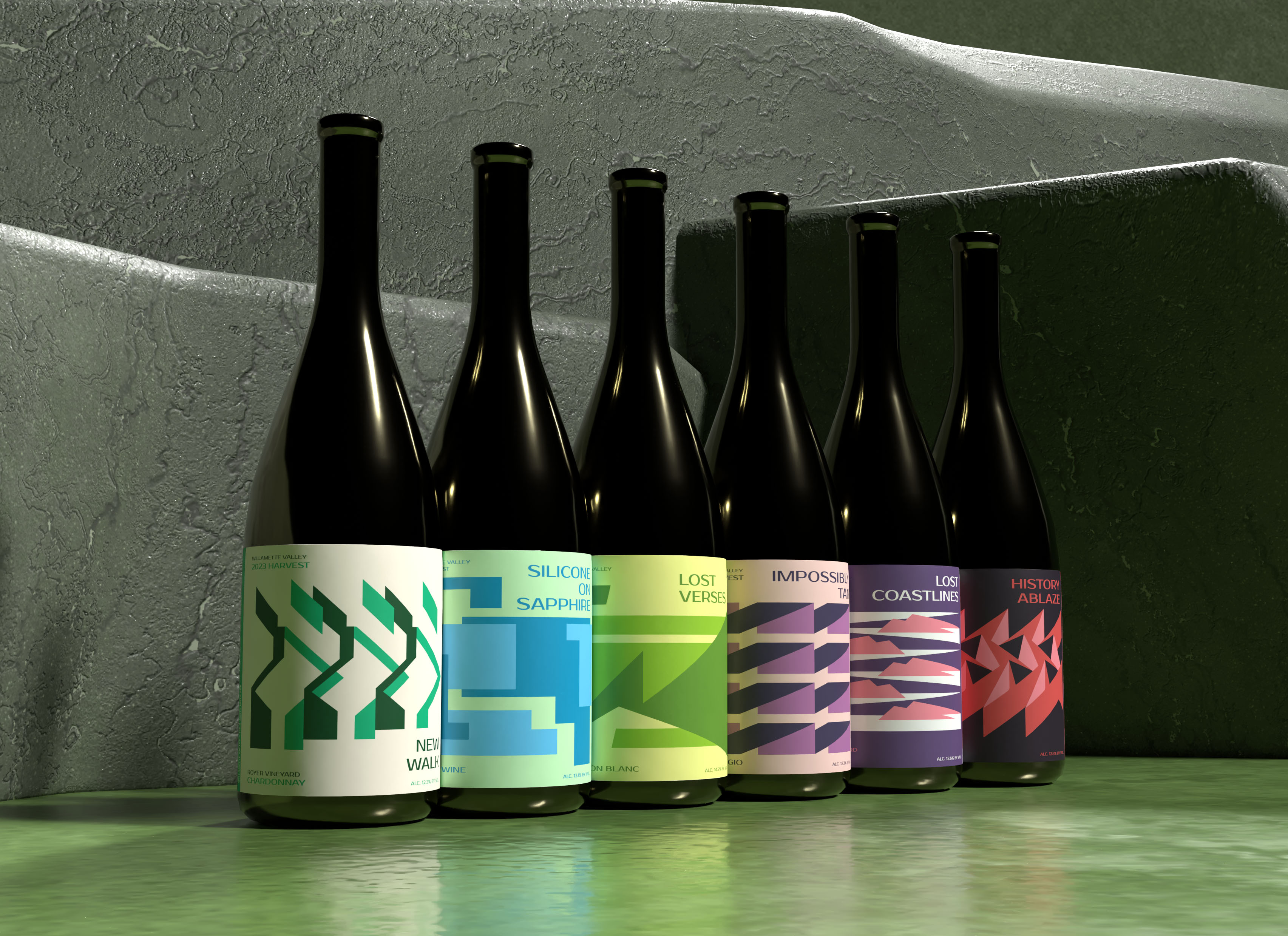 Championship Bottle Wine Bottle Lineup on Stone