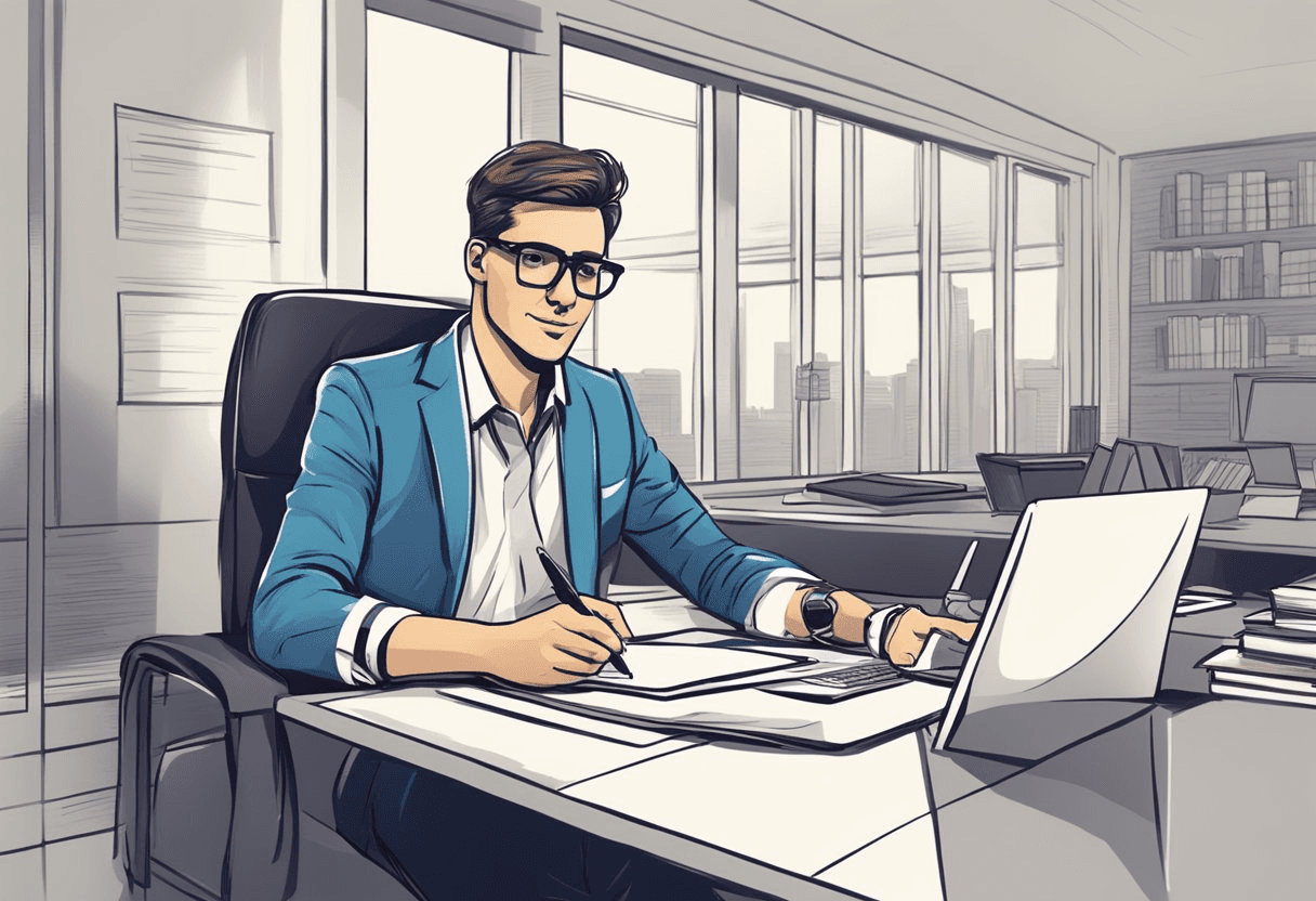 A recruiter eagerly listens to an interviewee, taking notes and nodding in agreement. A laptop and pen sit on the desk, as the recruiter offers constructive feedback