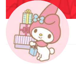 The image shows a cute character with a pink hat and a blue bow, holding shopping bags and standing next to a stack of gift boxes. The background is light pink, adding to the playful and cheerful vibe.