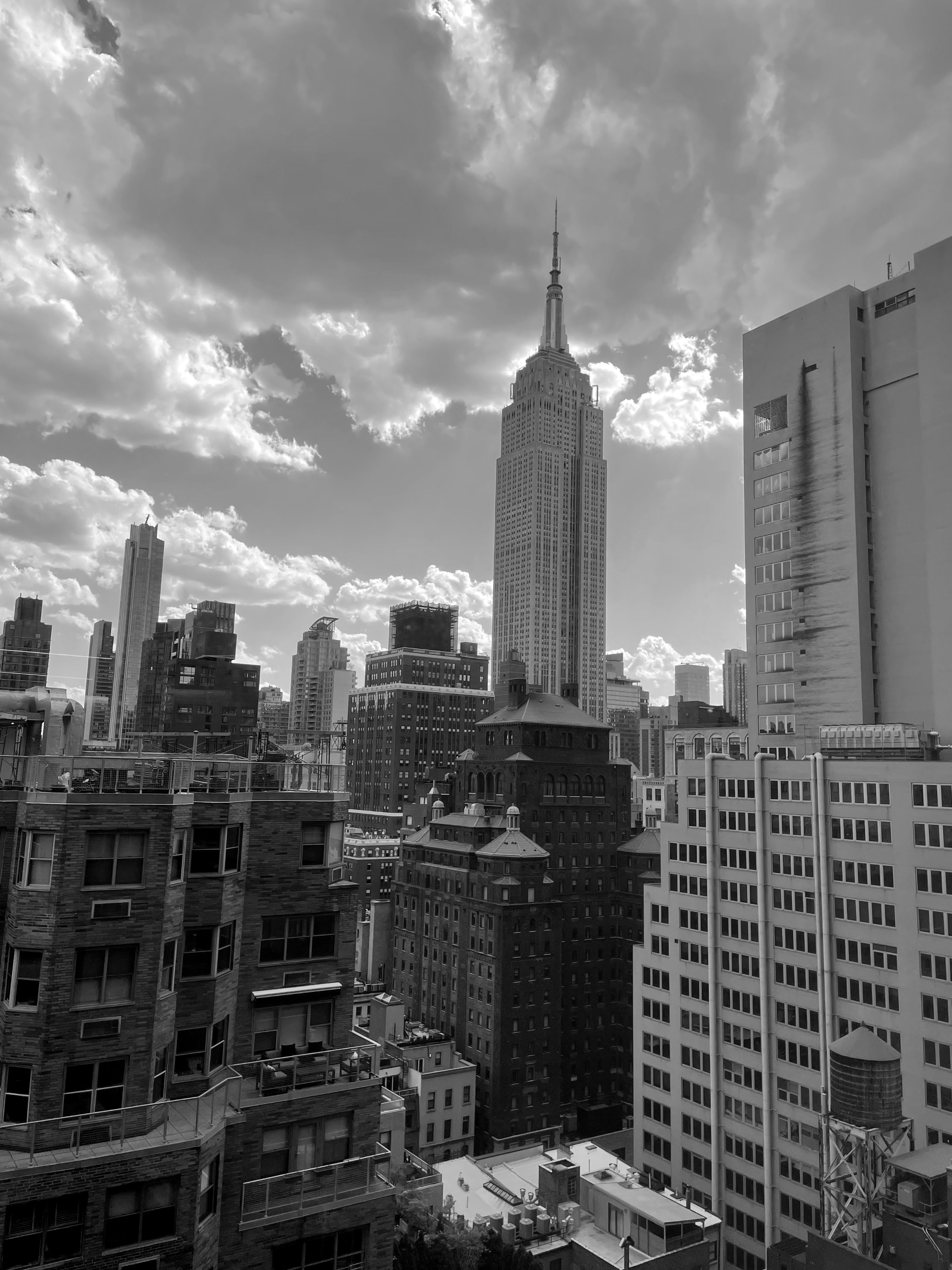 The Empire State Building and surrounding New York City skyline, viewed from Peter’s former office.