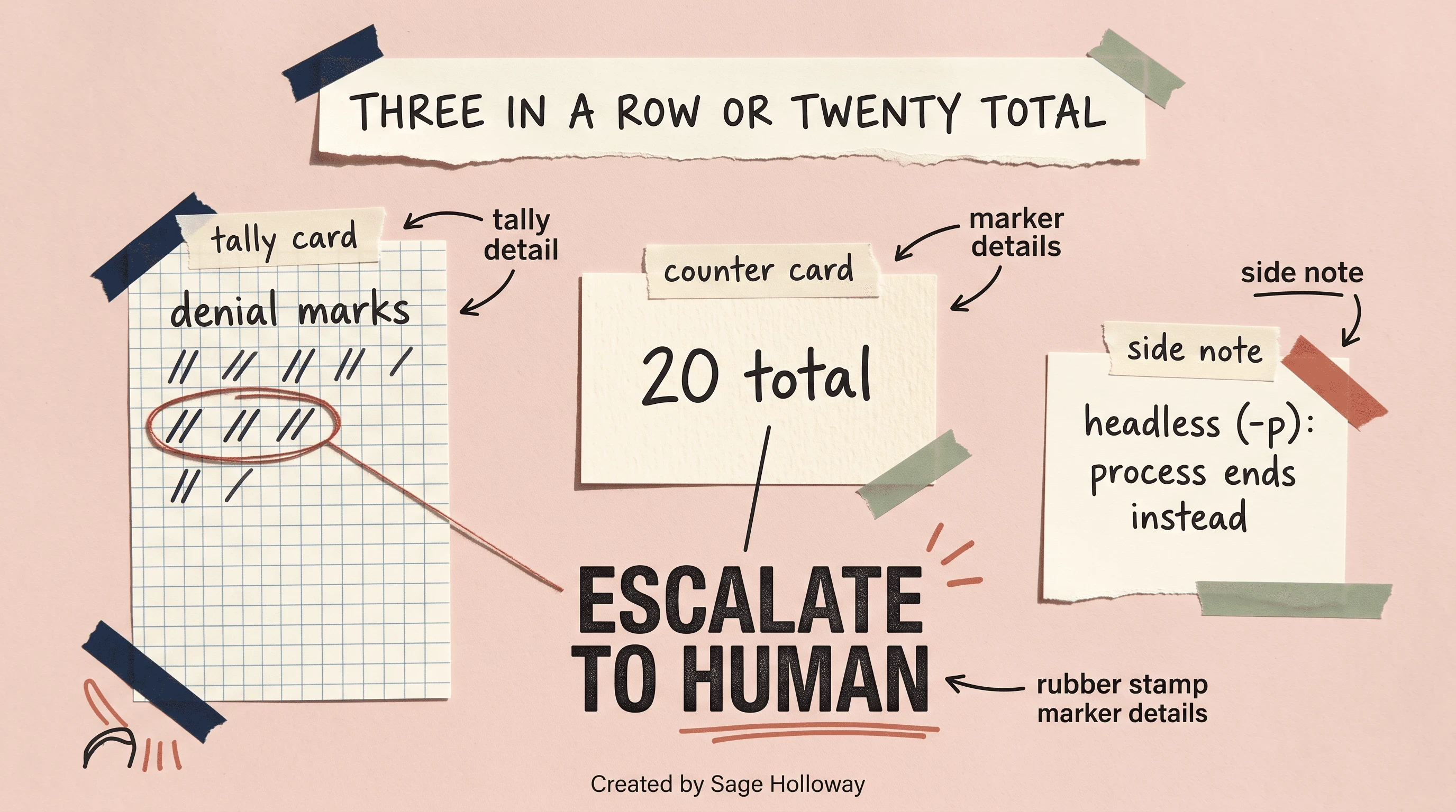 Diagram of Claude Code auto mode denial escalation after three consecutive or twenty total denials