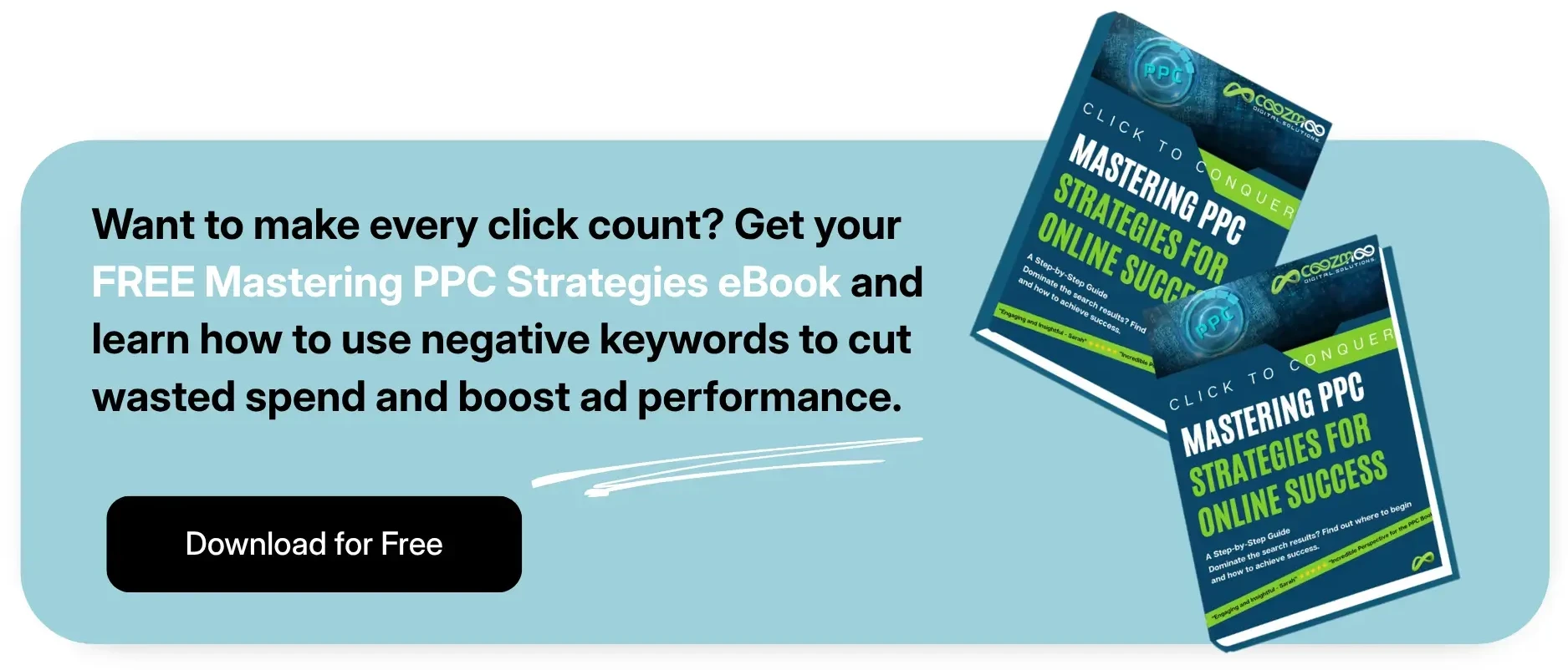 A call-to-action of Coozmoo PPC Ebook