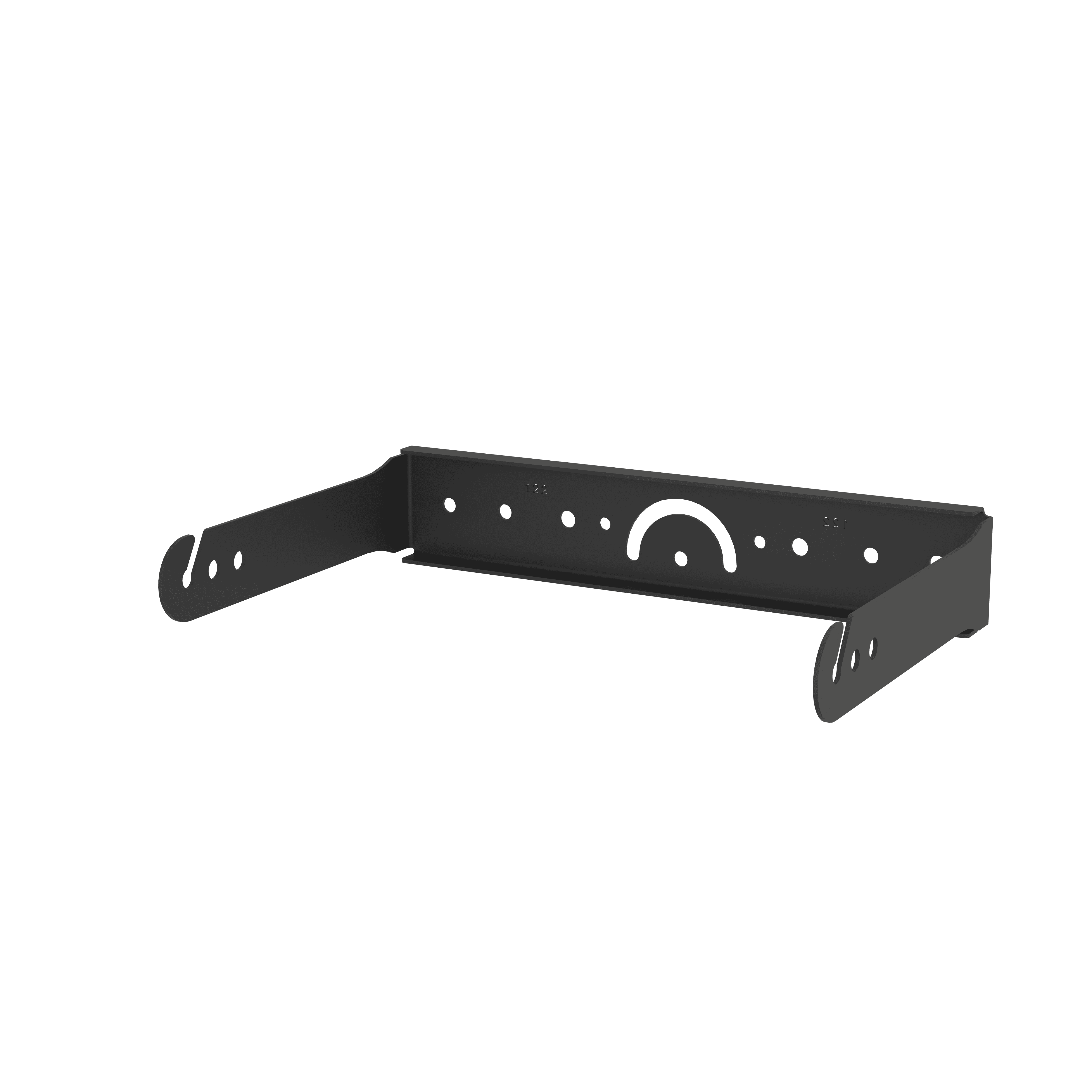 Black bracket with mounting holes and cutout