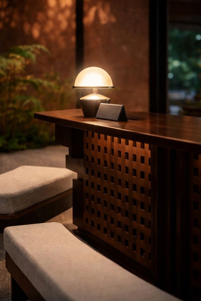 오블리브의원 서울 오리진점 로비 데스크의 감각적인 조명과 우드 소재 인테리어 디테일