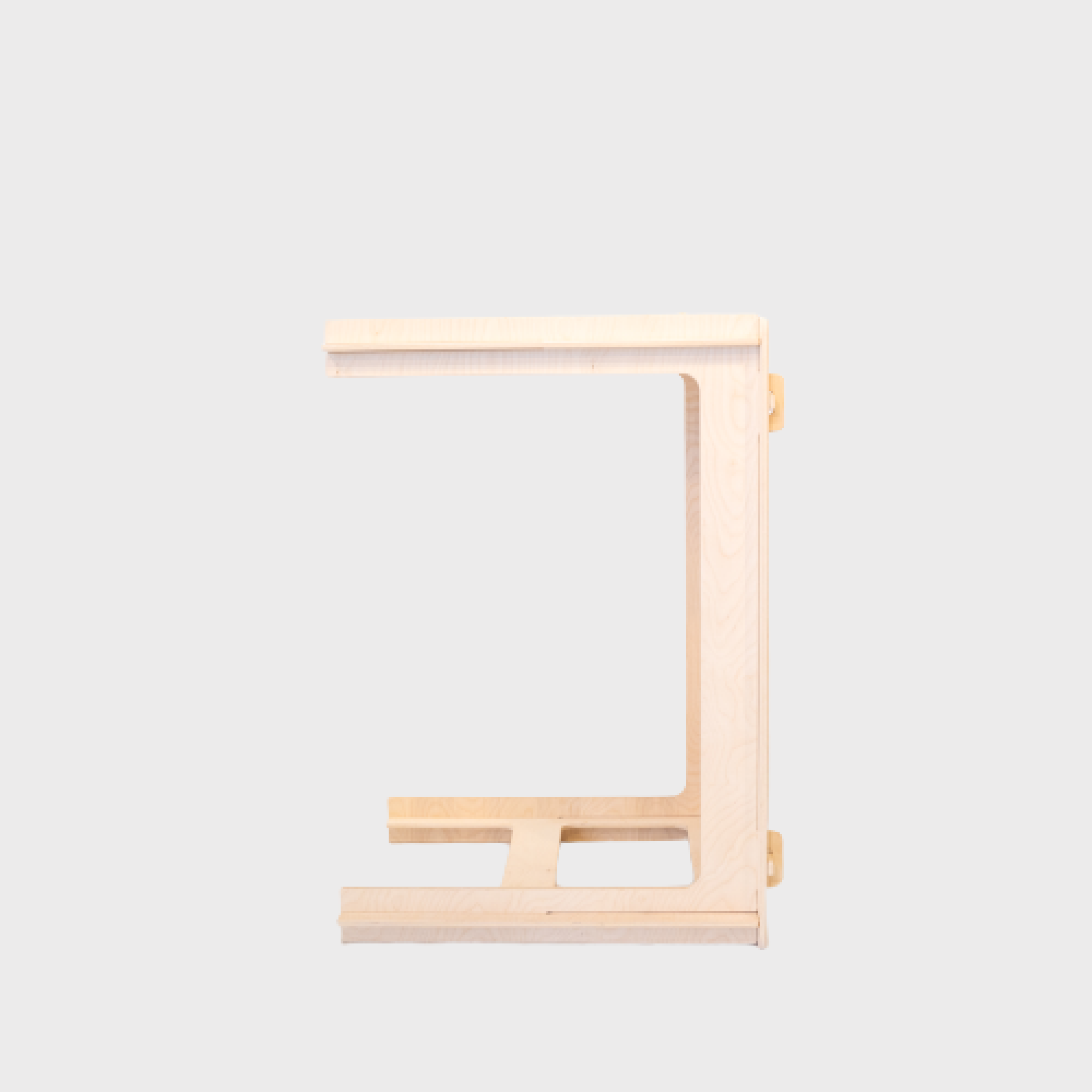 100 Tree Furniture quick assembly desk product shot from the side. It is assembled and on a grey background in the standing position.