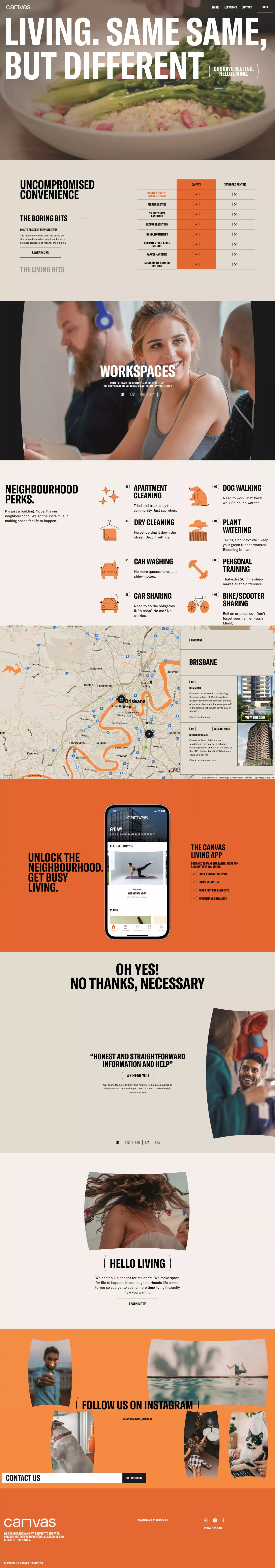 Canvas landing page screenshot showcasing Architecture and Local Business design