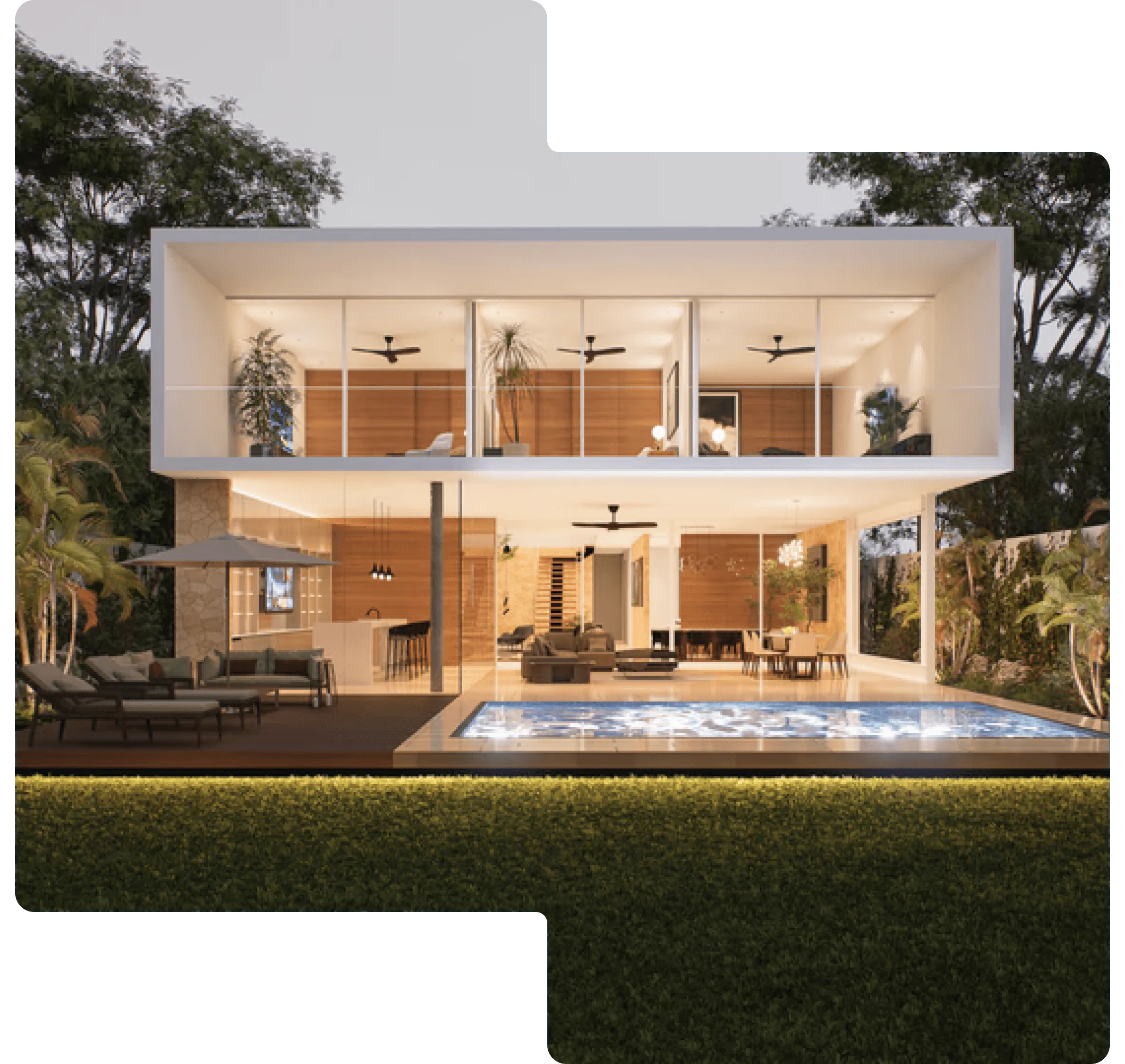 modern glass house facade.