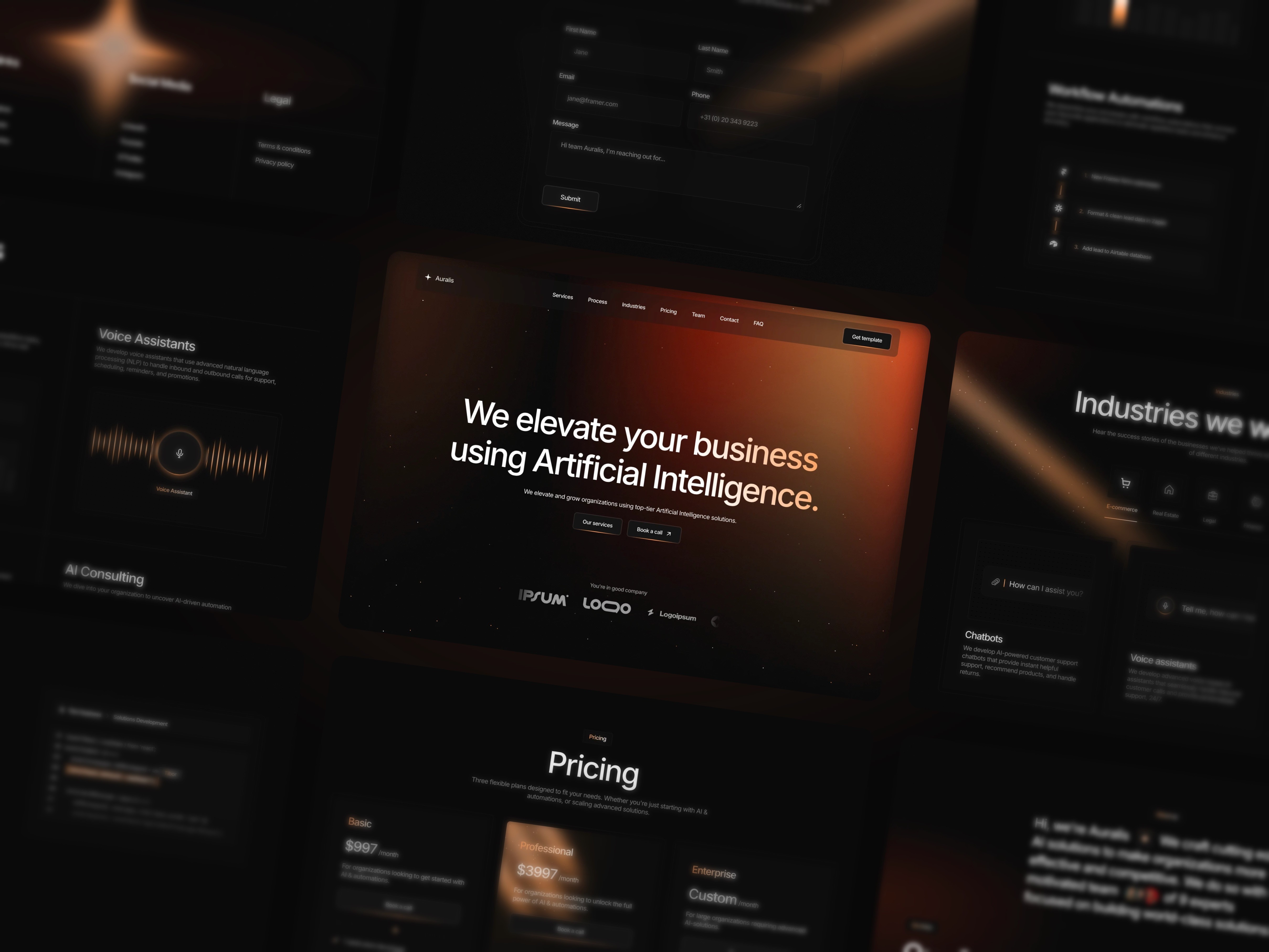 Auralis Framer Template Mockup Header & About section
