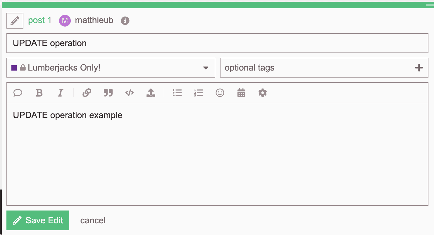 A CRUD Update form screen.