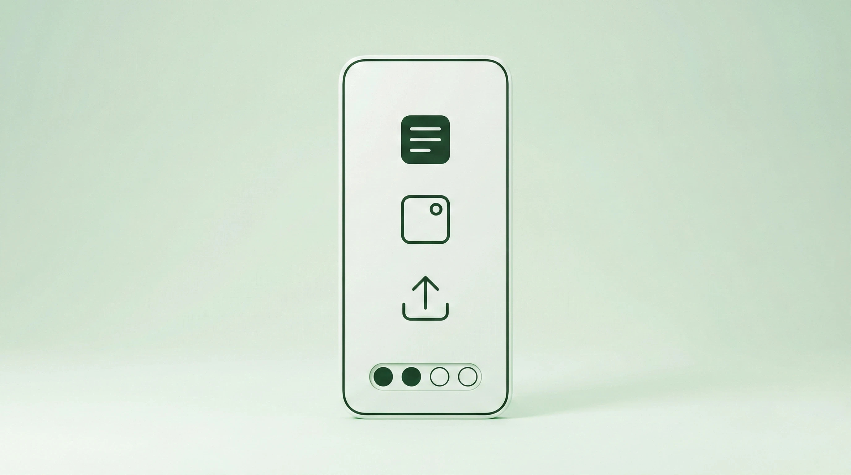 Minimalist illustration of an interface card for adding text, images, and uploads to a Findoori premium profile on a soft green background.