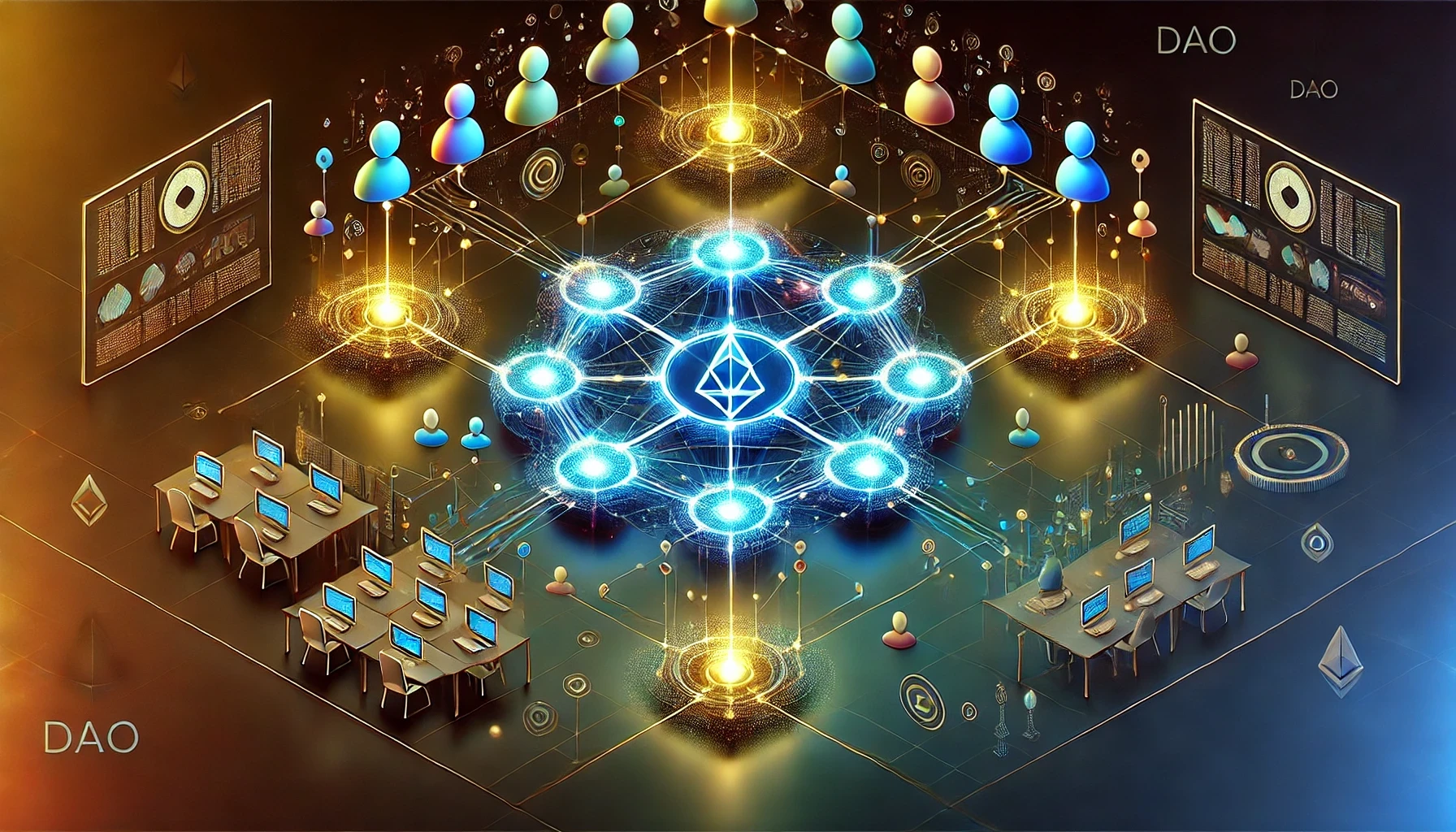 Crypto-themed image featuring charts, digital coins, and market trends, representing cryptocurrency trading and blockchain technology.