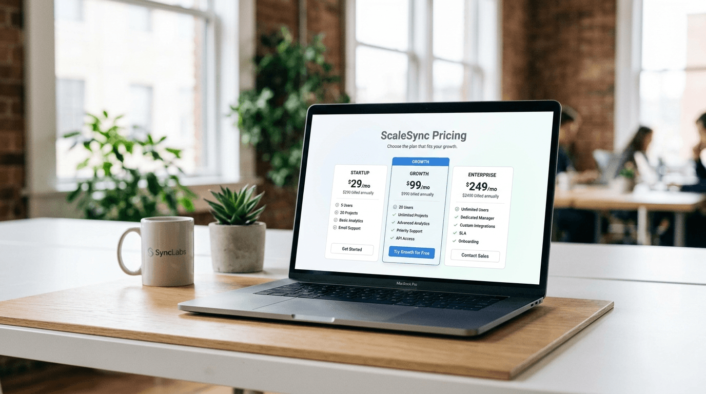 SaaS pricing plans comparison on laptop
