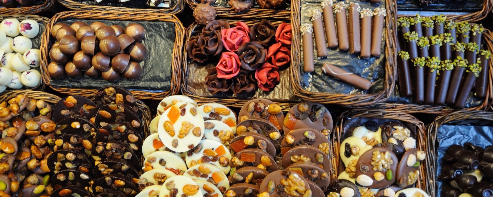 Chocolates and sweets on a stall at La Boqueria market