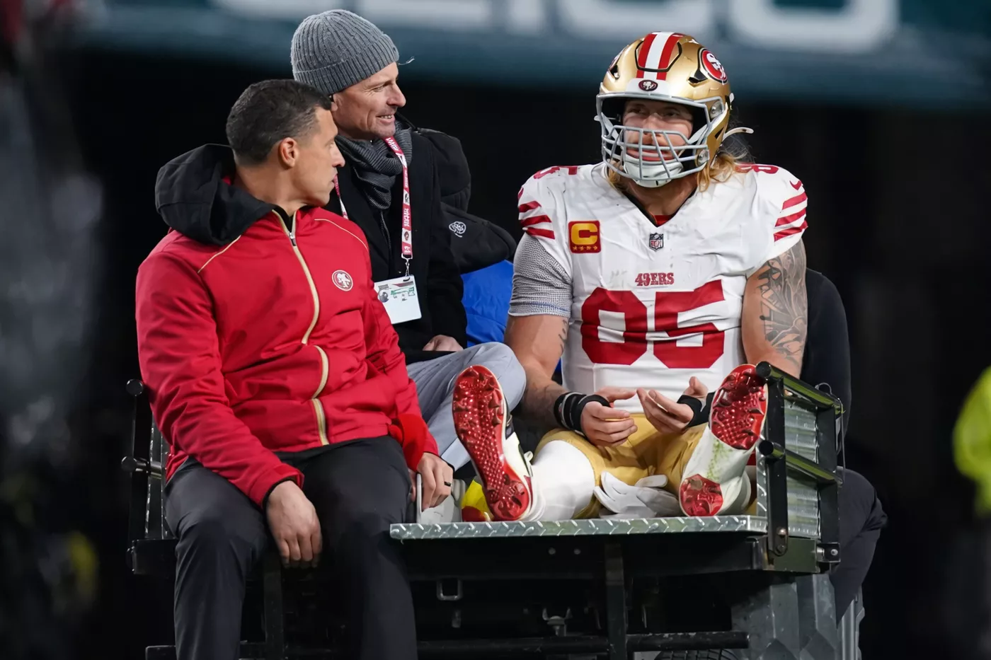 George Kittle carted off after Achilles injury during NFL playoff game