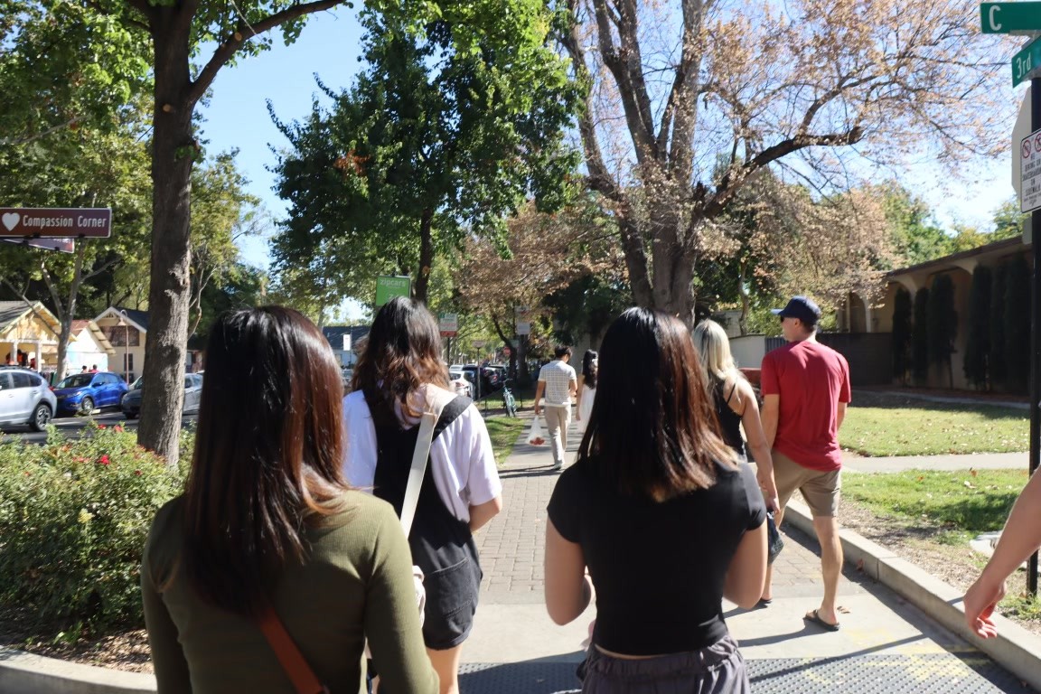 Picture of 3 girls walking with their backs facing the camera