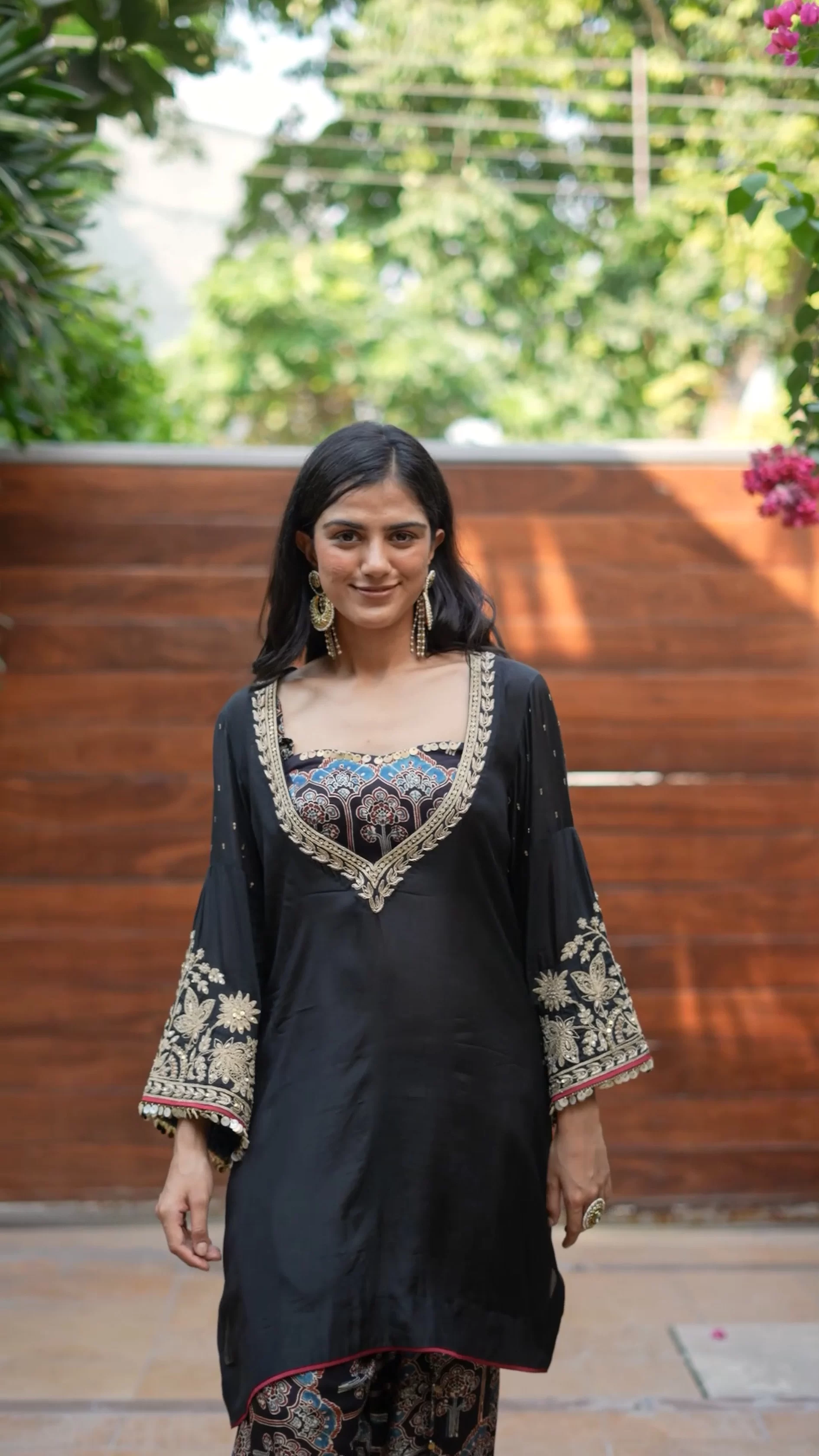 Noor Black Embroidered Bustier Set With Printed Tulip Pants 1