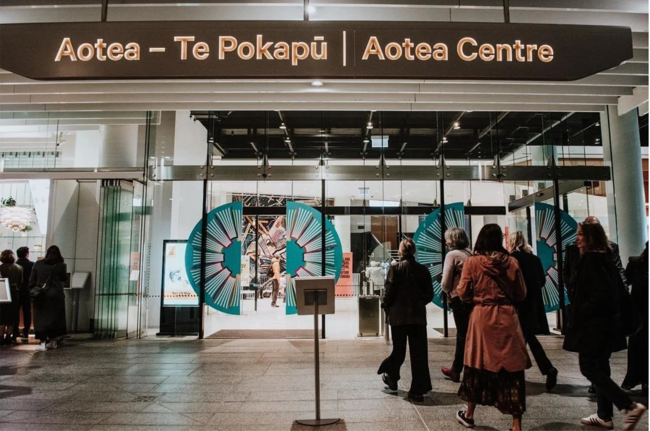 Auckland Writers Festival goers entering Aotea Centre