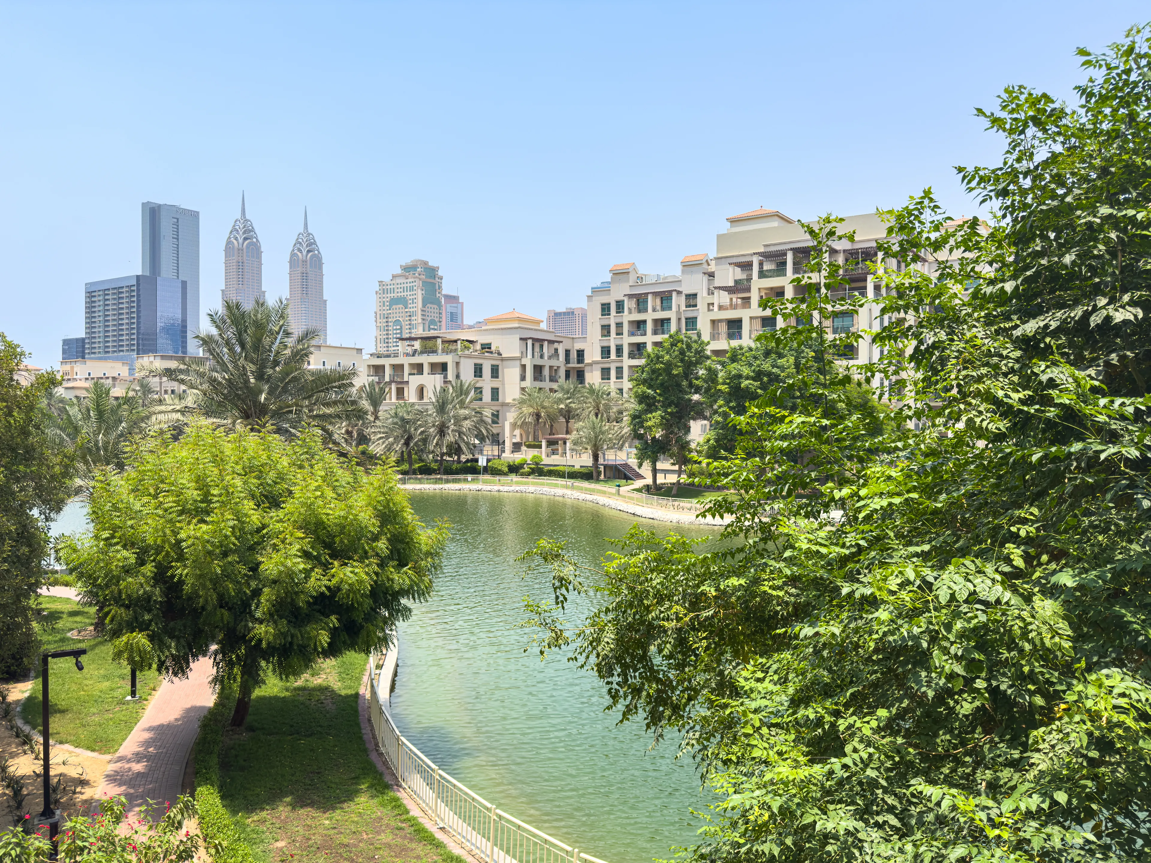 Park with a small lake in Dubai.