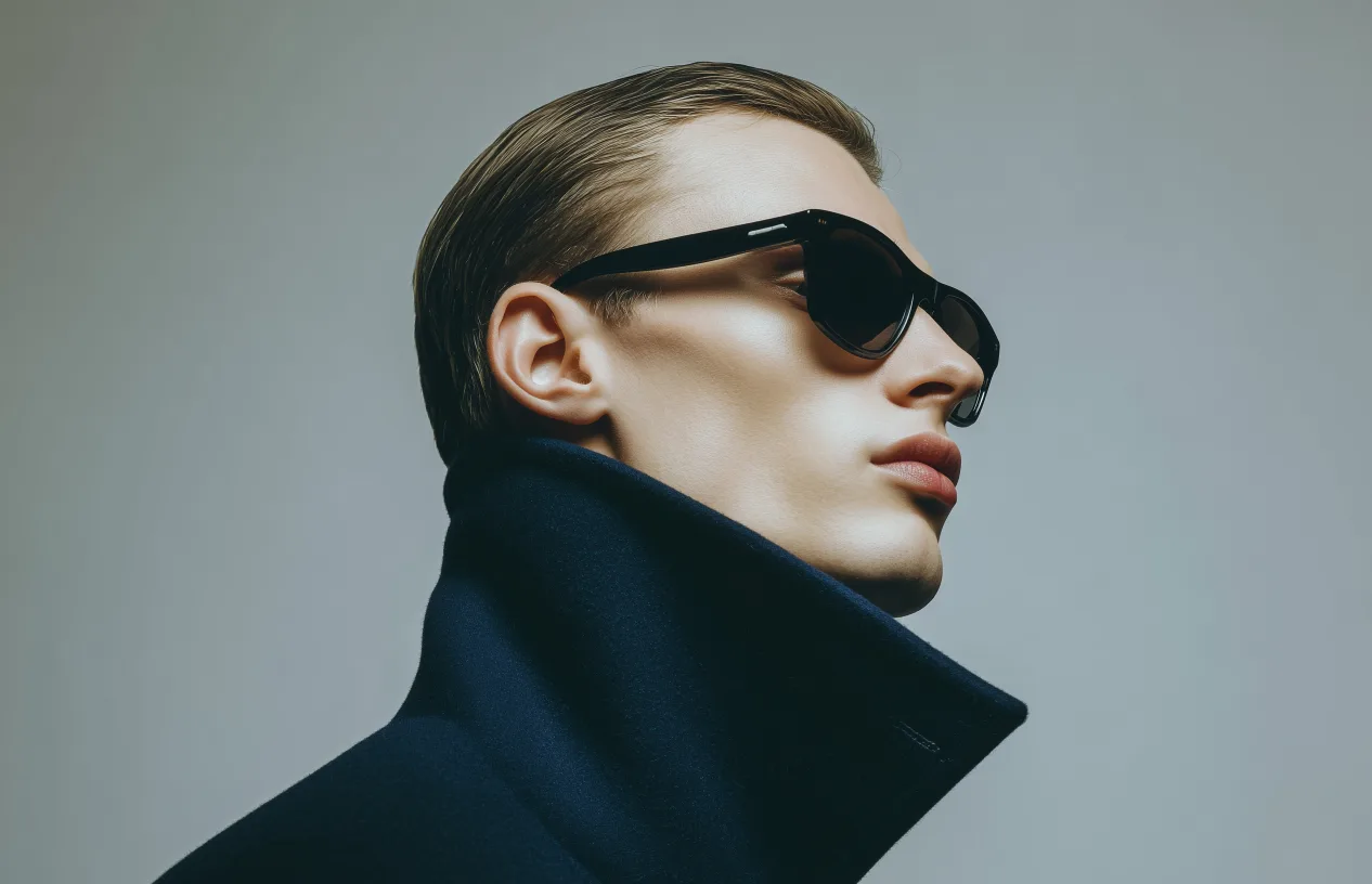 Portrait of a person wearing sunglasses against a neutral background