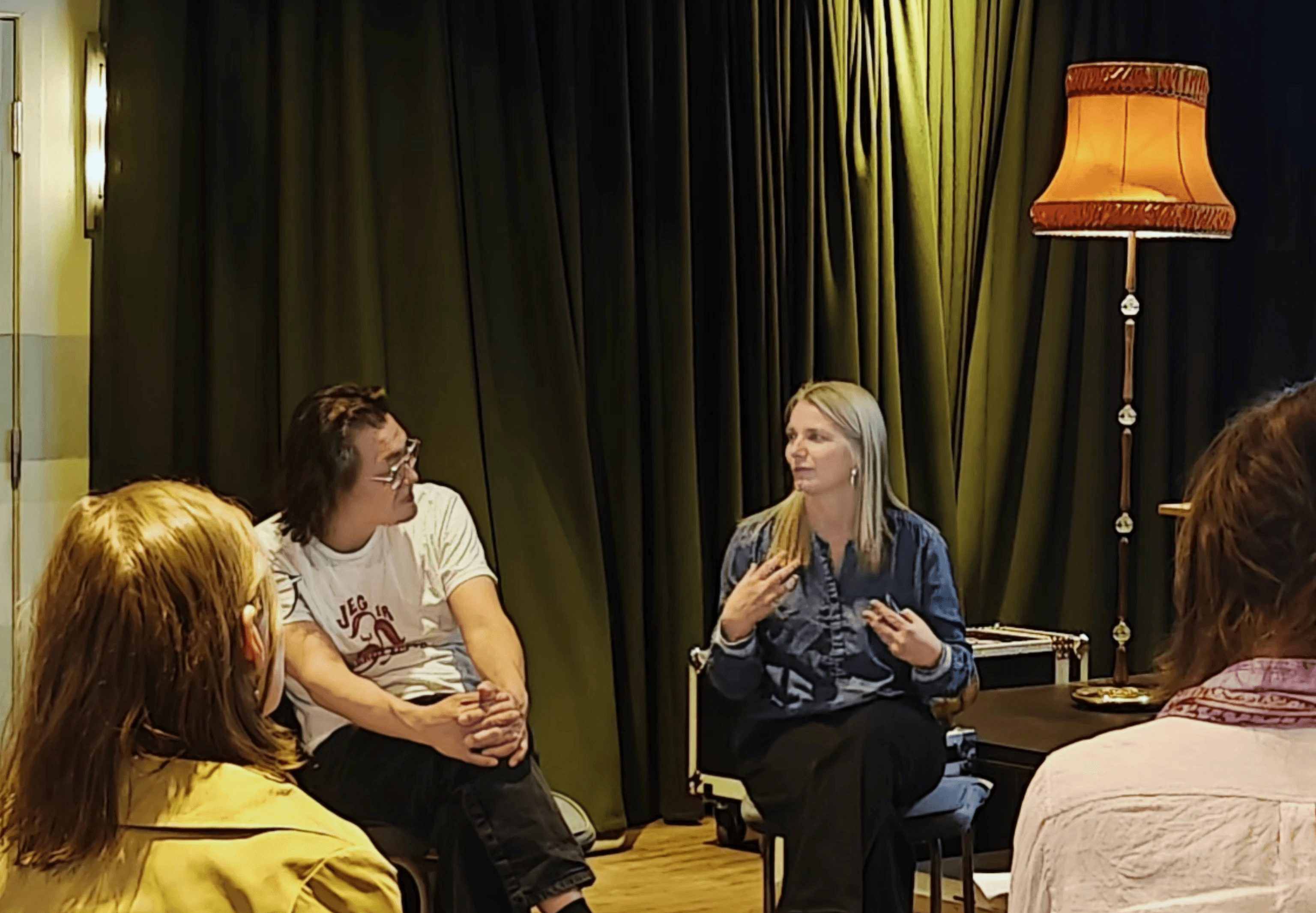 Two people talking together