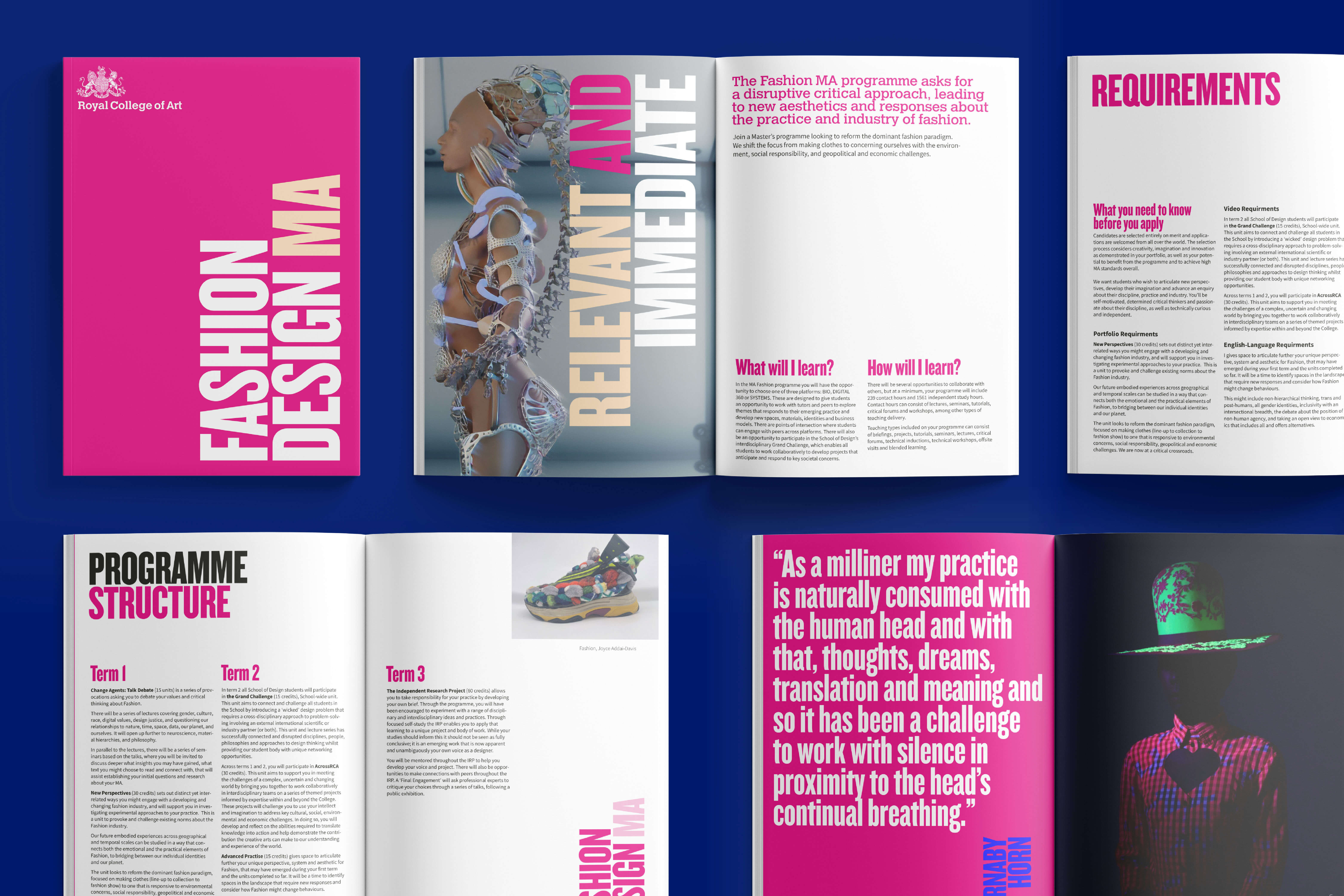 A digital mockup of an open book featuring colorful pages with text and graphics, on a blue background.