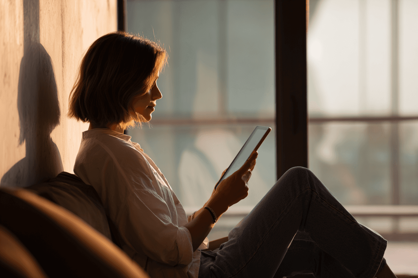 Frau Anfang 40 prüft nachdenklich seine Laborergebnisse