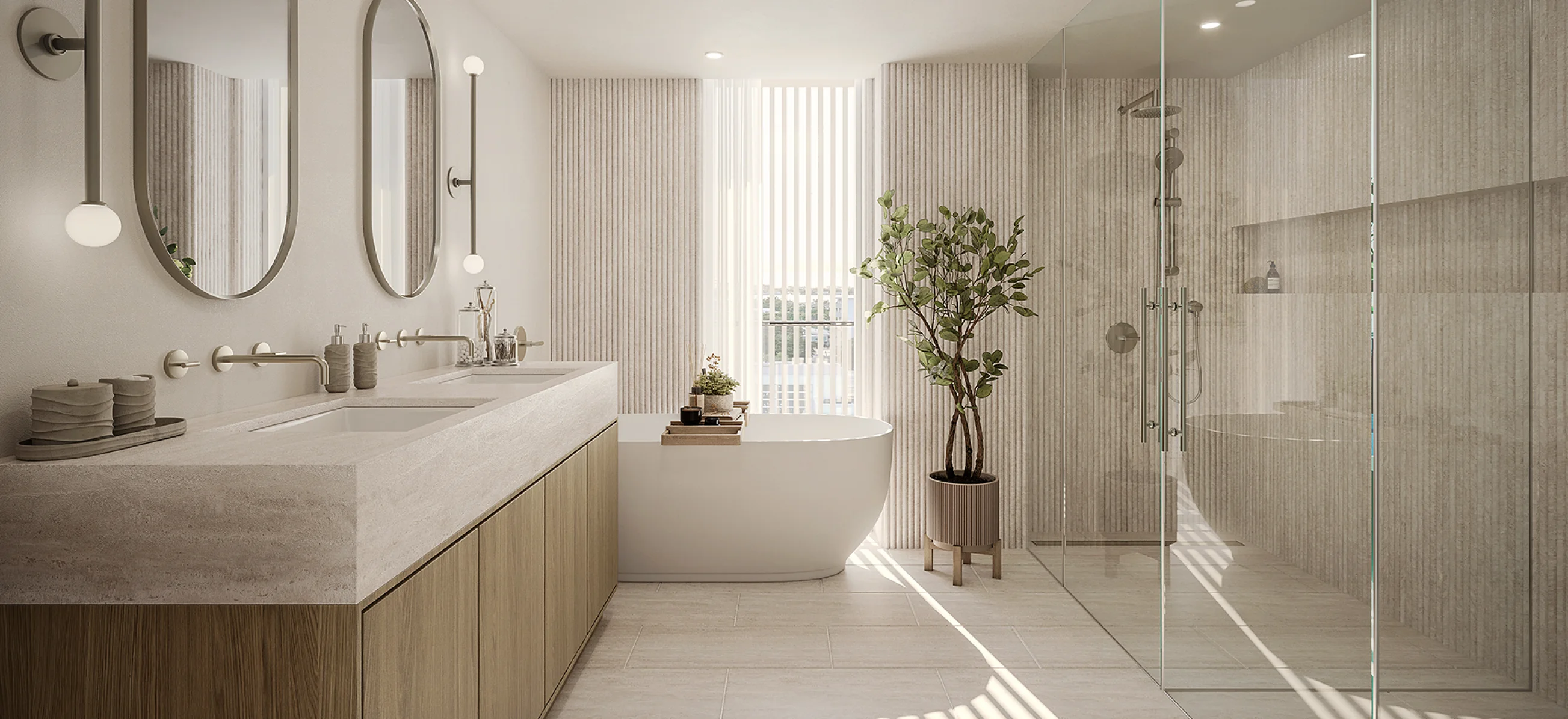 A clean bathroom featuring a toilet, sink, and shower, designed for functionality and comfort.