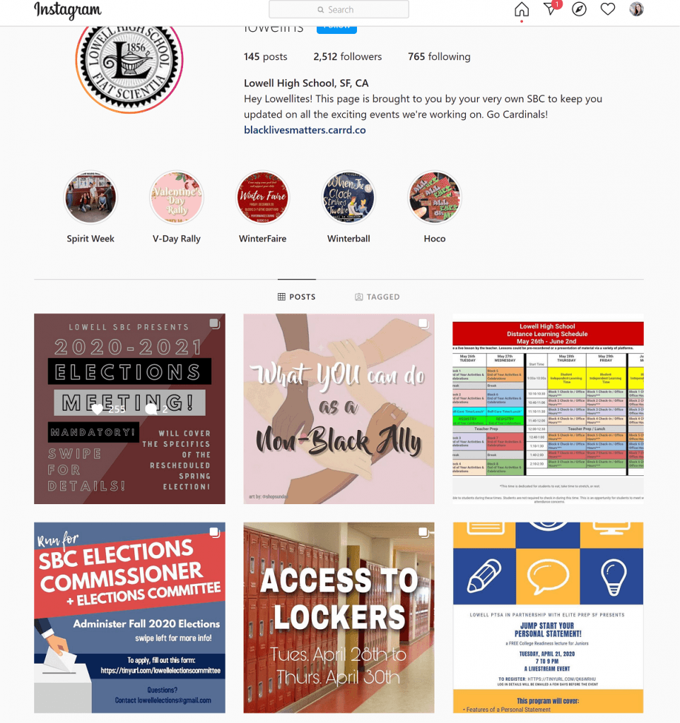 school social media example