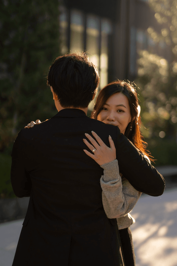 Couple embracing in a couple photoshoot in Tokyo