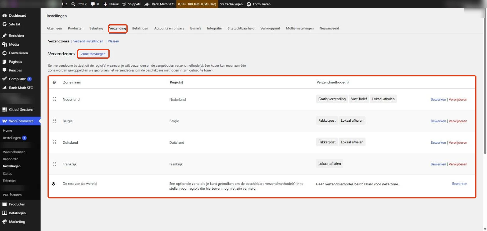 WooCommerce: Verzendzones met regio's en verzendmethoden per zone
