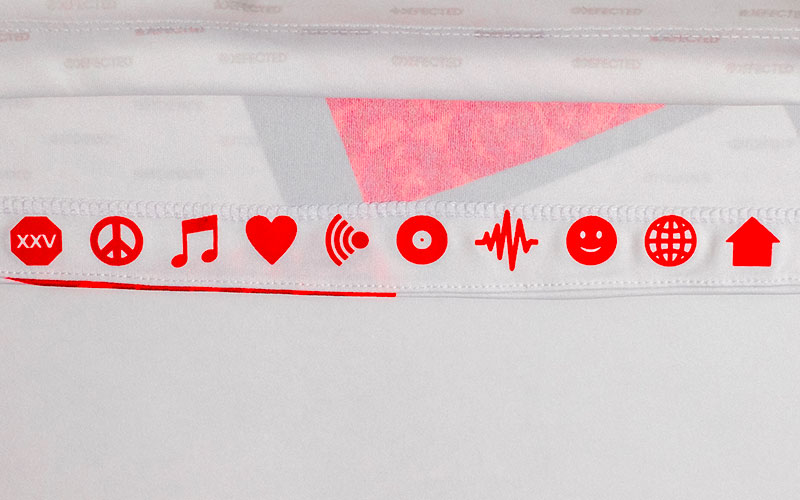 Funny music-themed icons details printed inside the Defected x MEYBA football shirt.