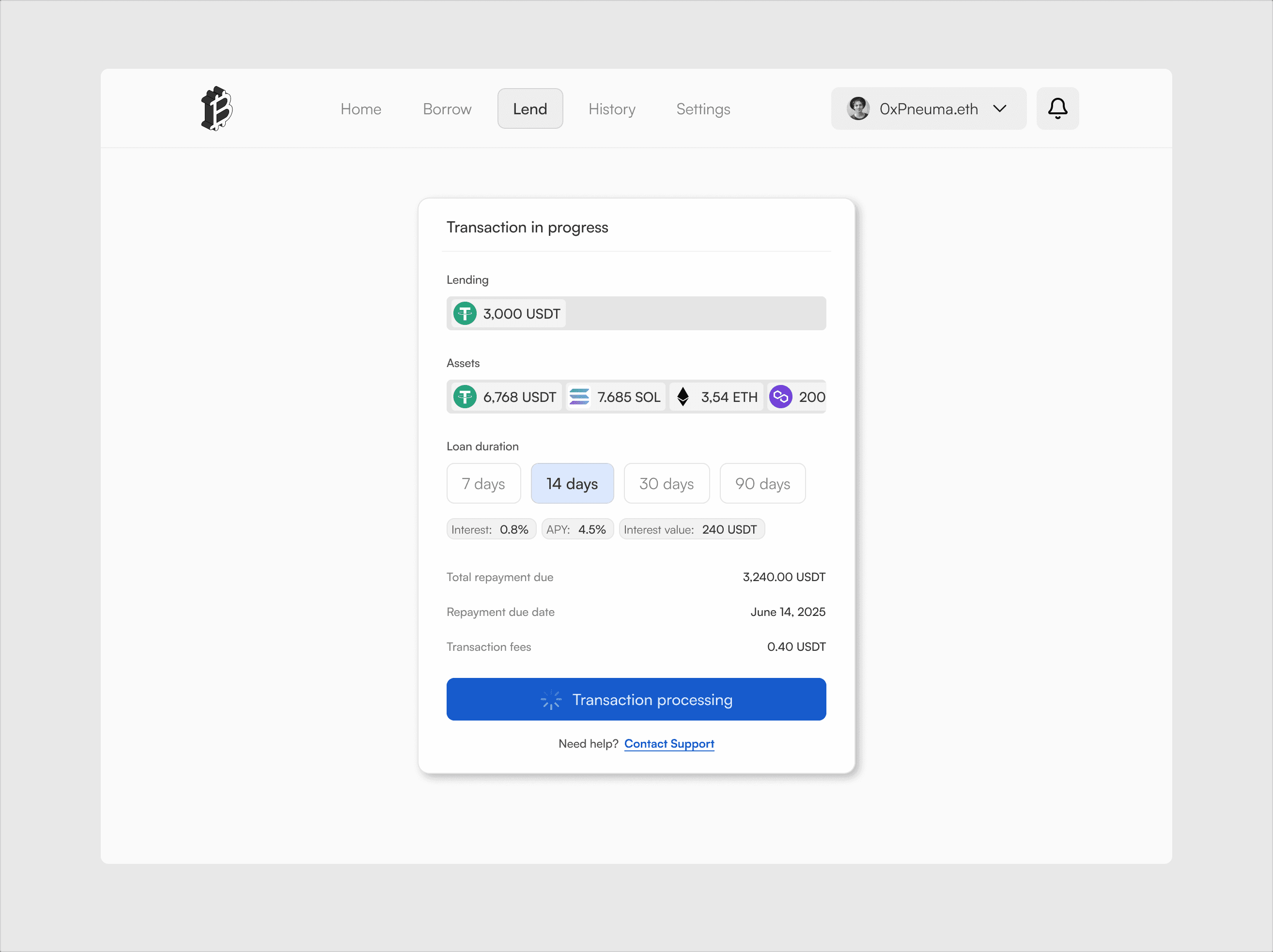 Lending Asset Transaction In Progress