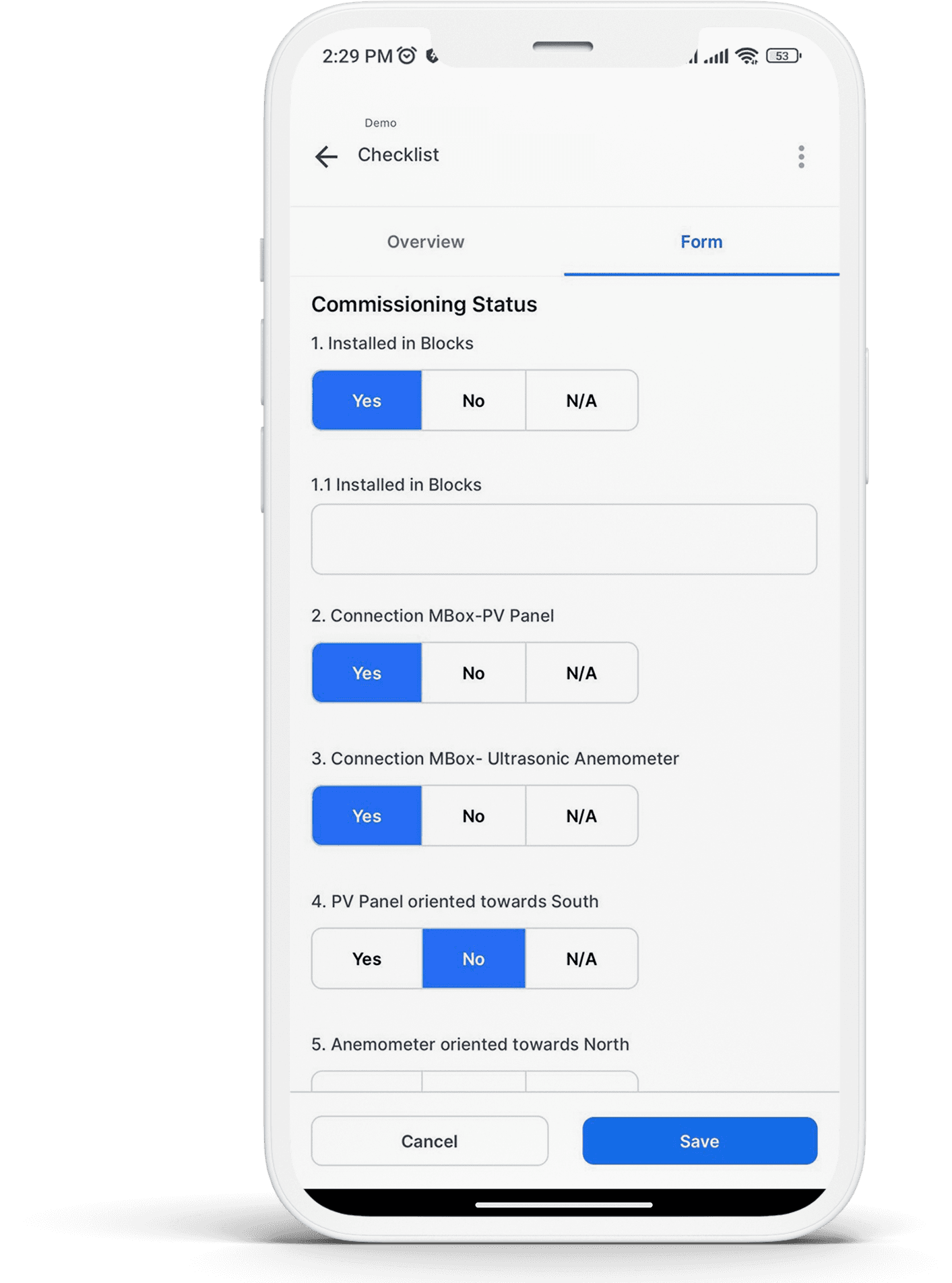 TaskMapper: Cold commissioning form on mobile app