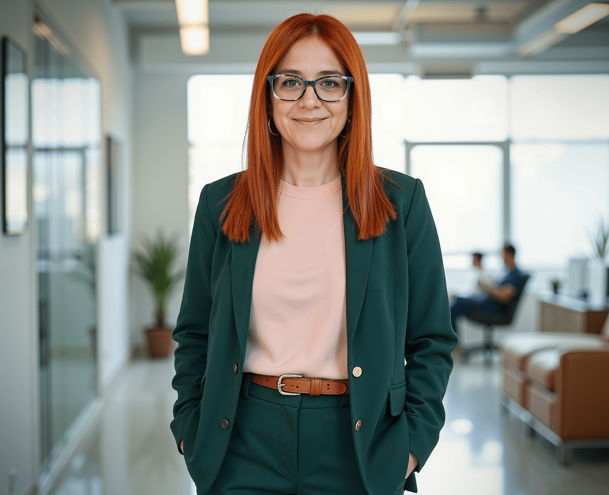 Sandra Veinberger standing with arms crossed, representing leadership and expertise in branding services