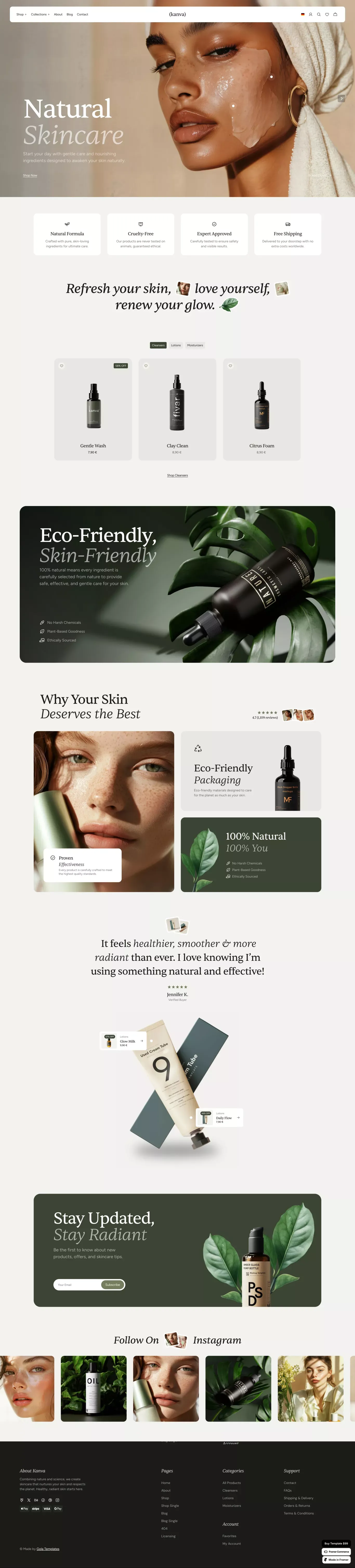 Kanva - E-Commerce Framer Template ecommerce page screenshot showcasing Beauty and Ecommerce design