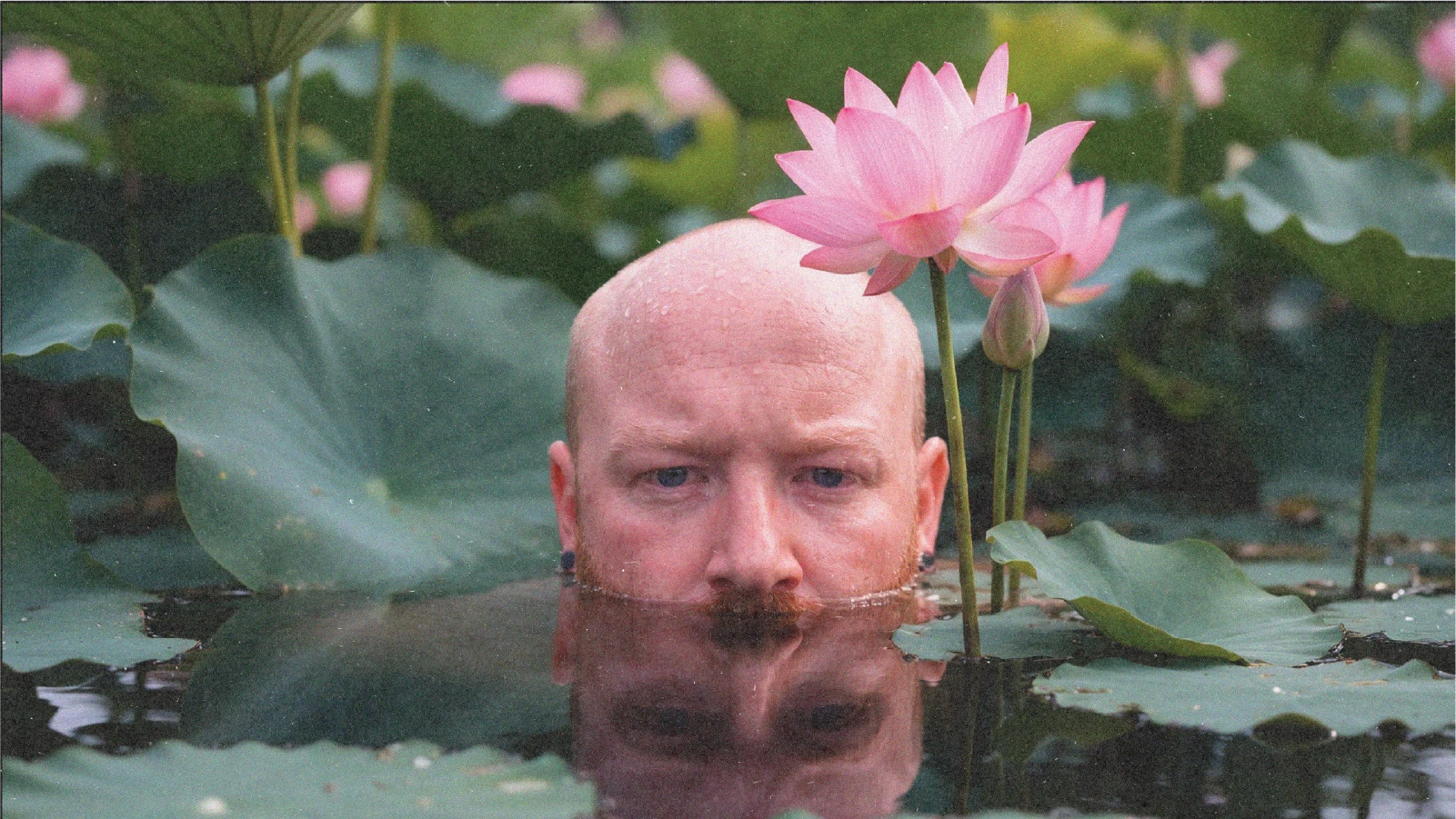 Isaac bennett from rough house, chin deep in a lotus pond