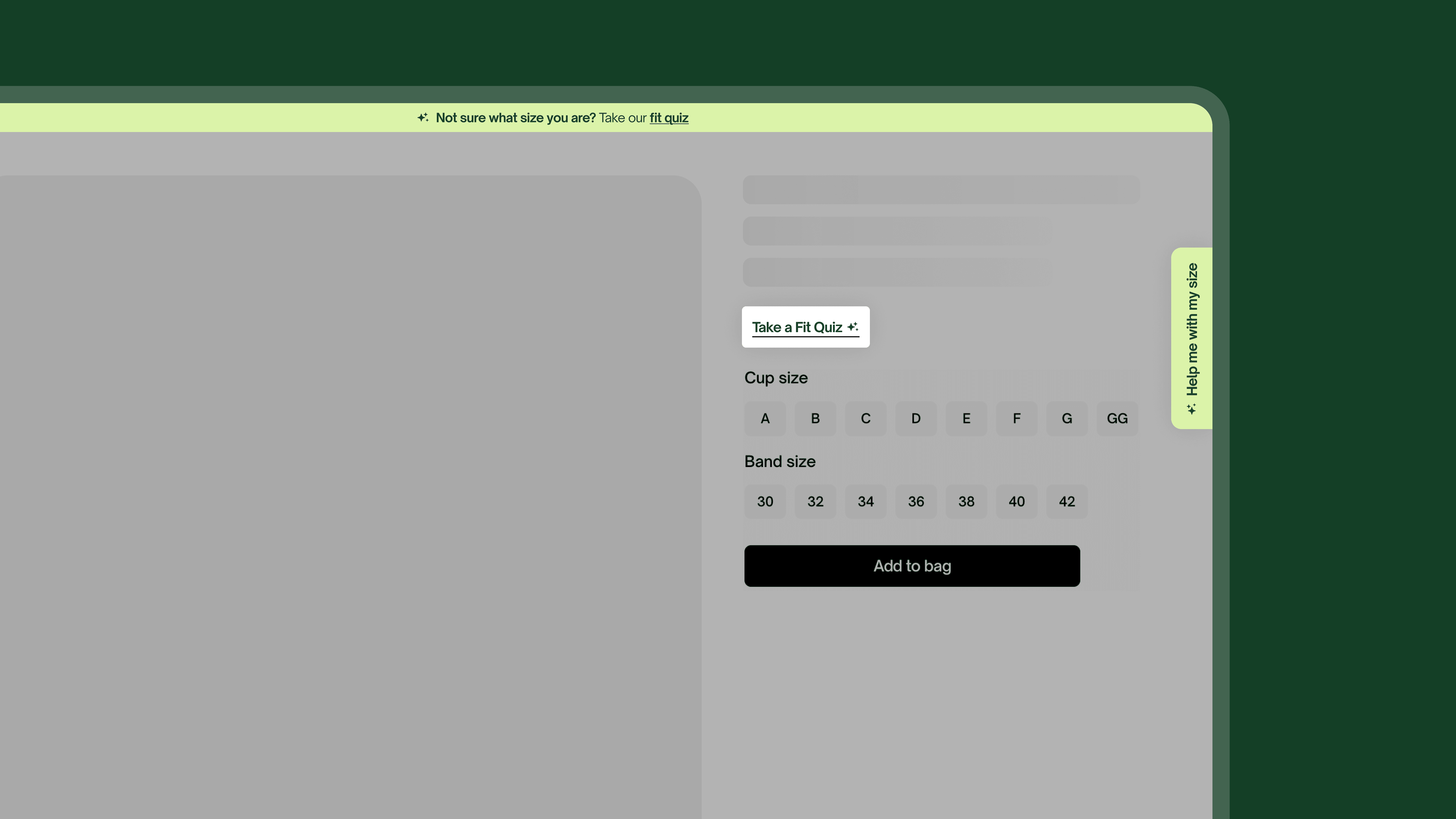 Brarista's sidebar fitting quiz shown with multiple entry points across a lingerie retailer's website.