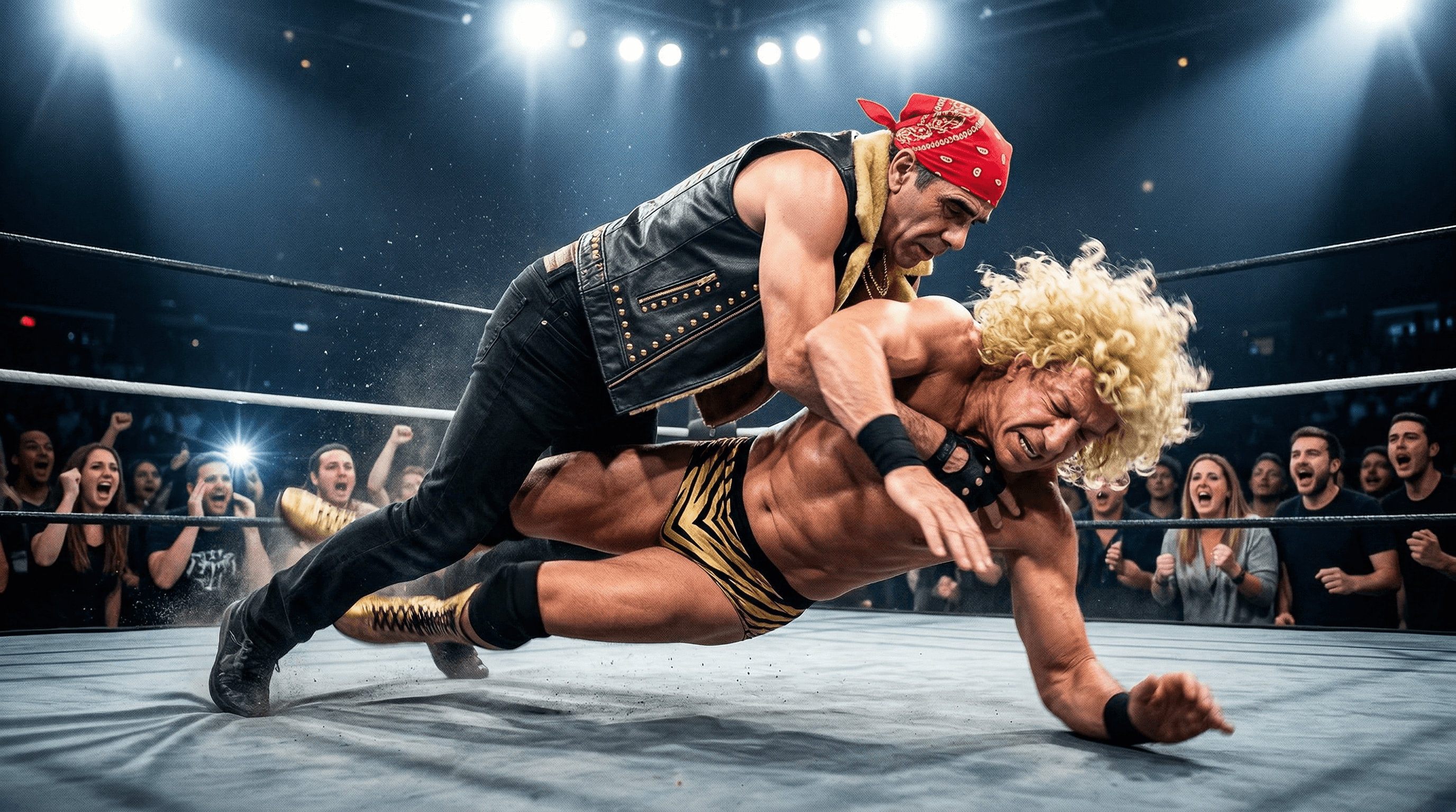 Wrestlers competing inside a ring during the Taxiphone campaign