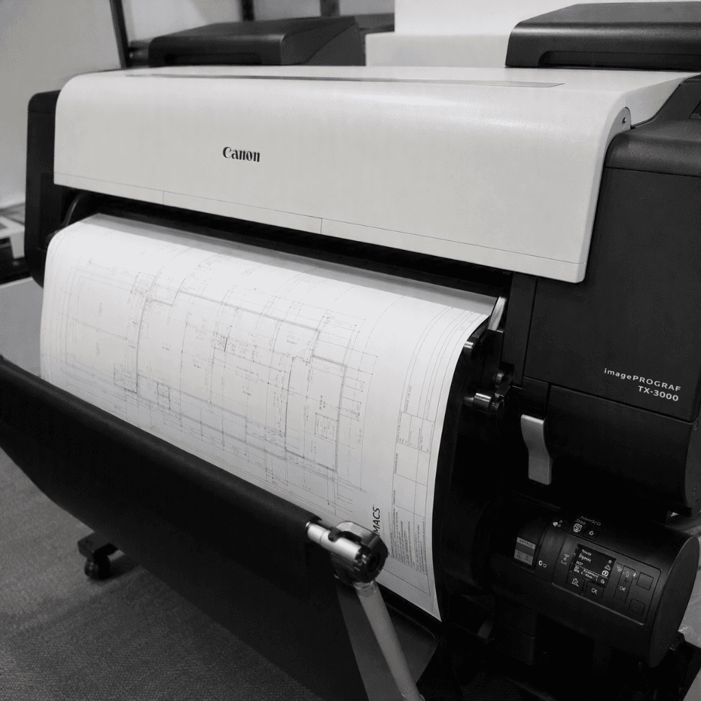 Wide format printer printing a building plan