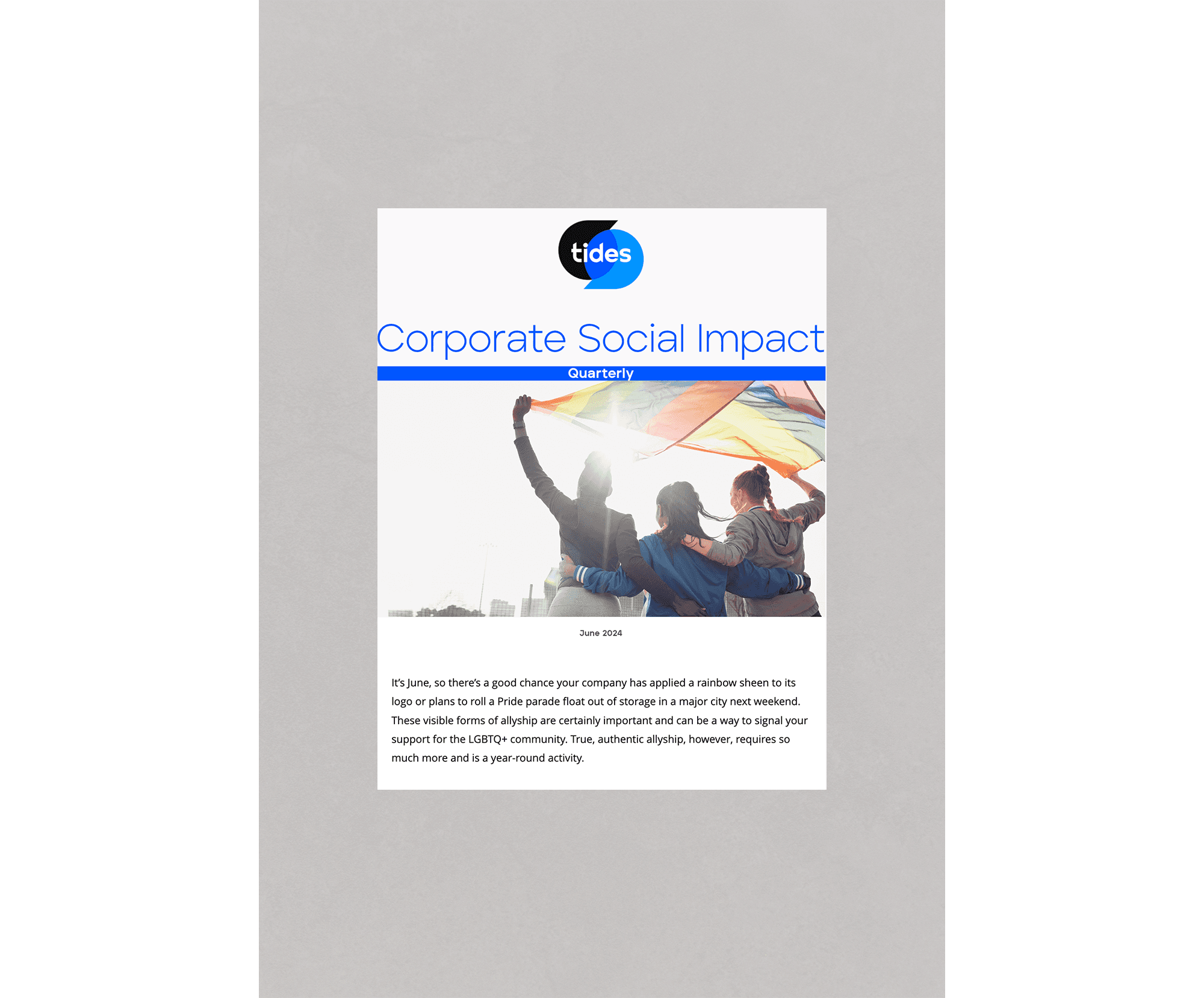 A snapshot of Tides' Corporate Social Impact email newsletter, click on image to open full newsletter.