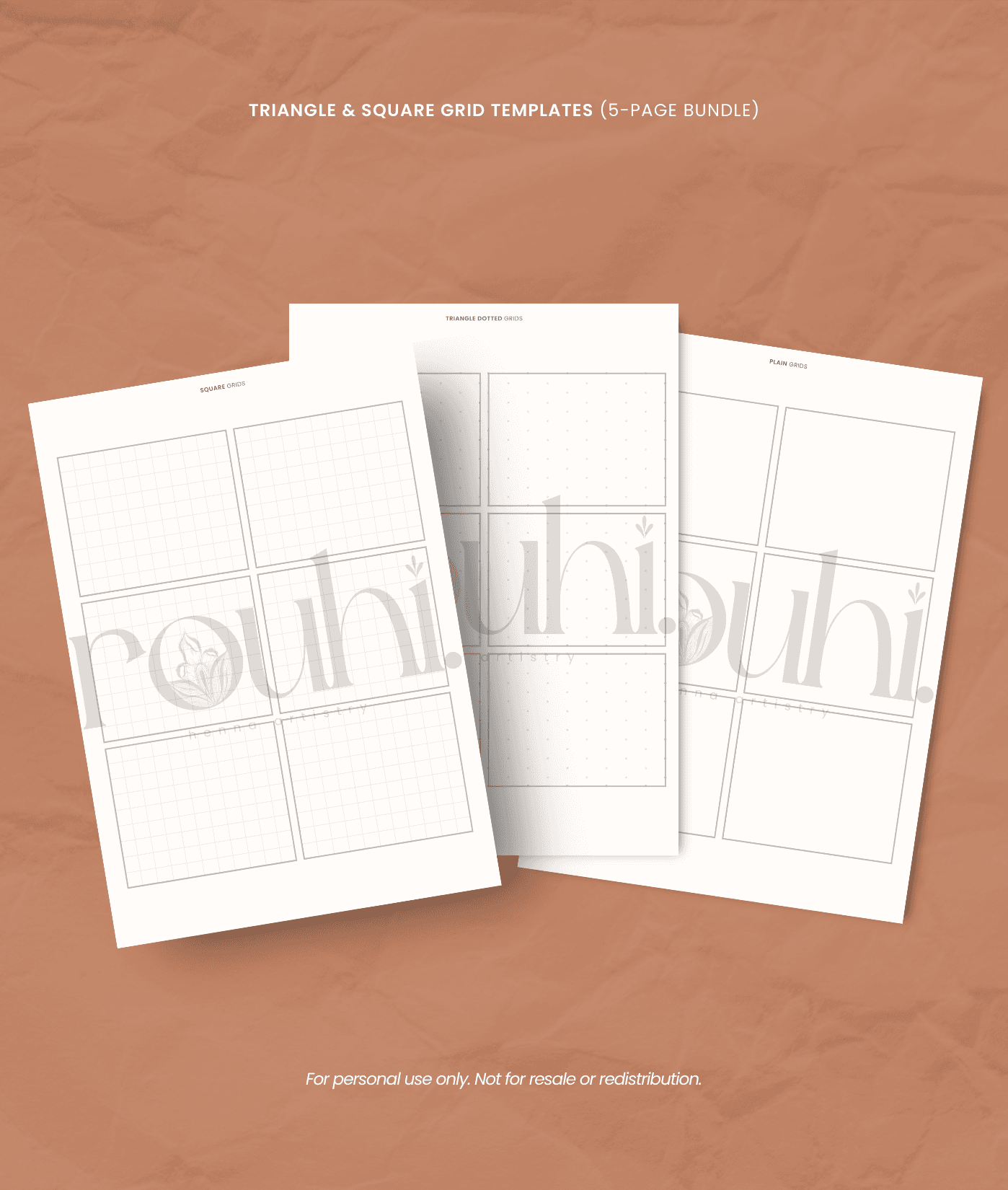 Triangle and square grid templates for henna practice in Singapore, by Rouhihenna.