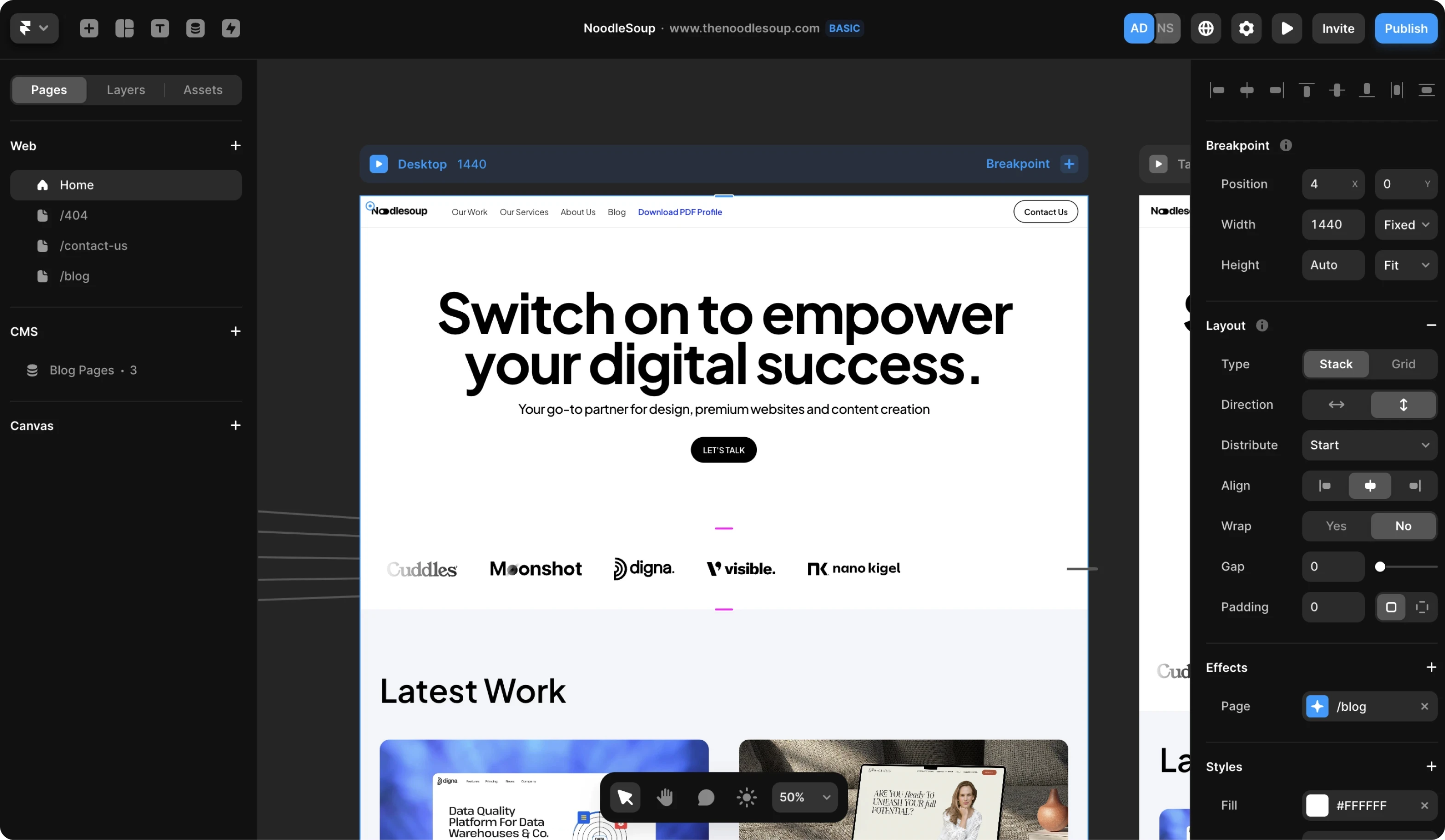 Noodlesoup landing page on Framer's suite