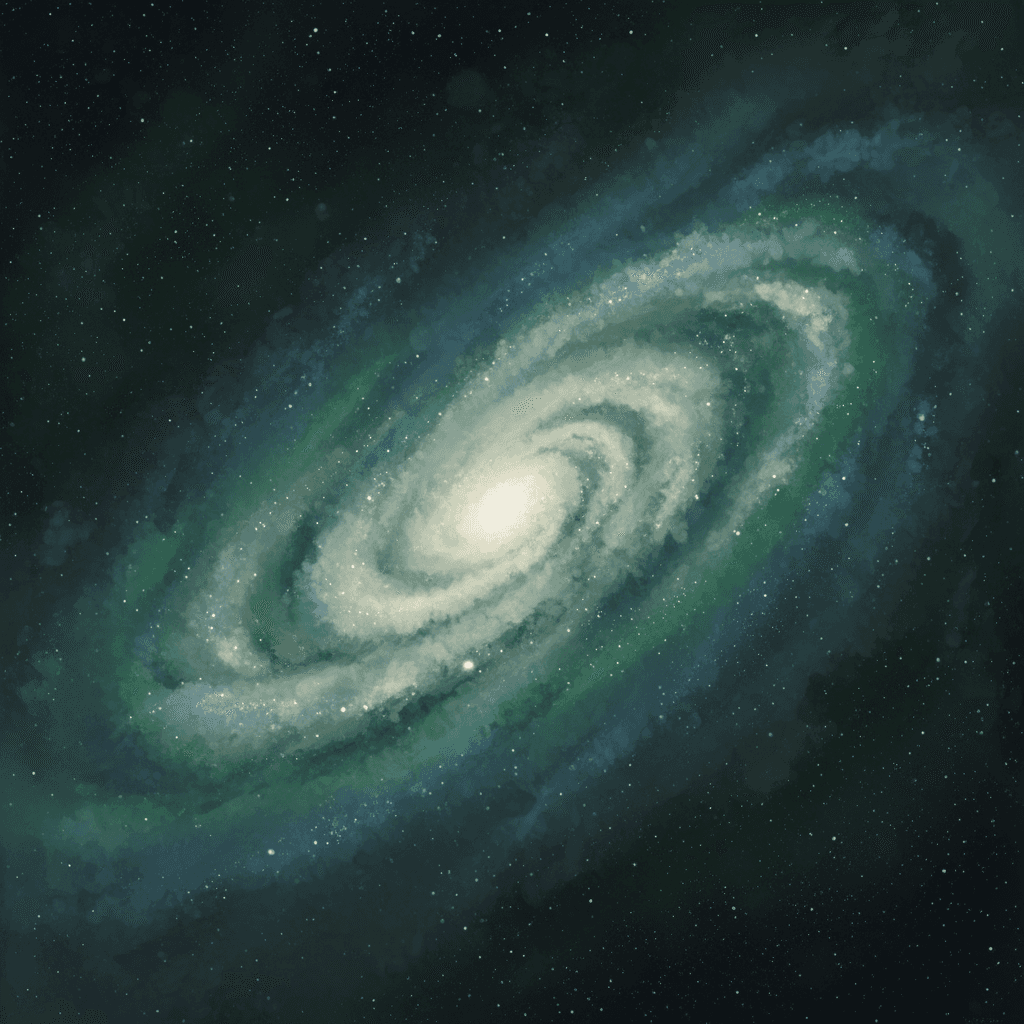 green and teal galaxy spinning in on itself