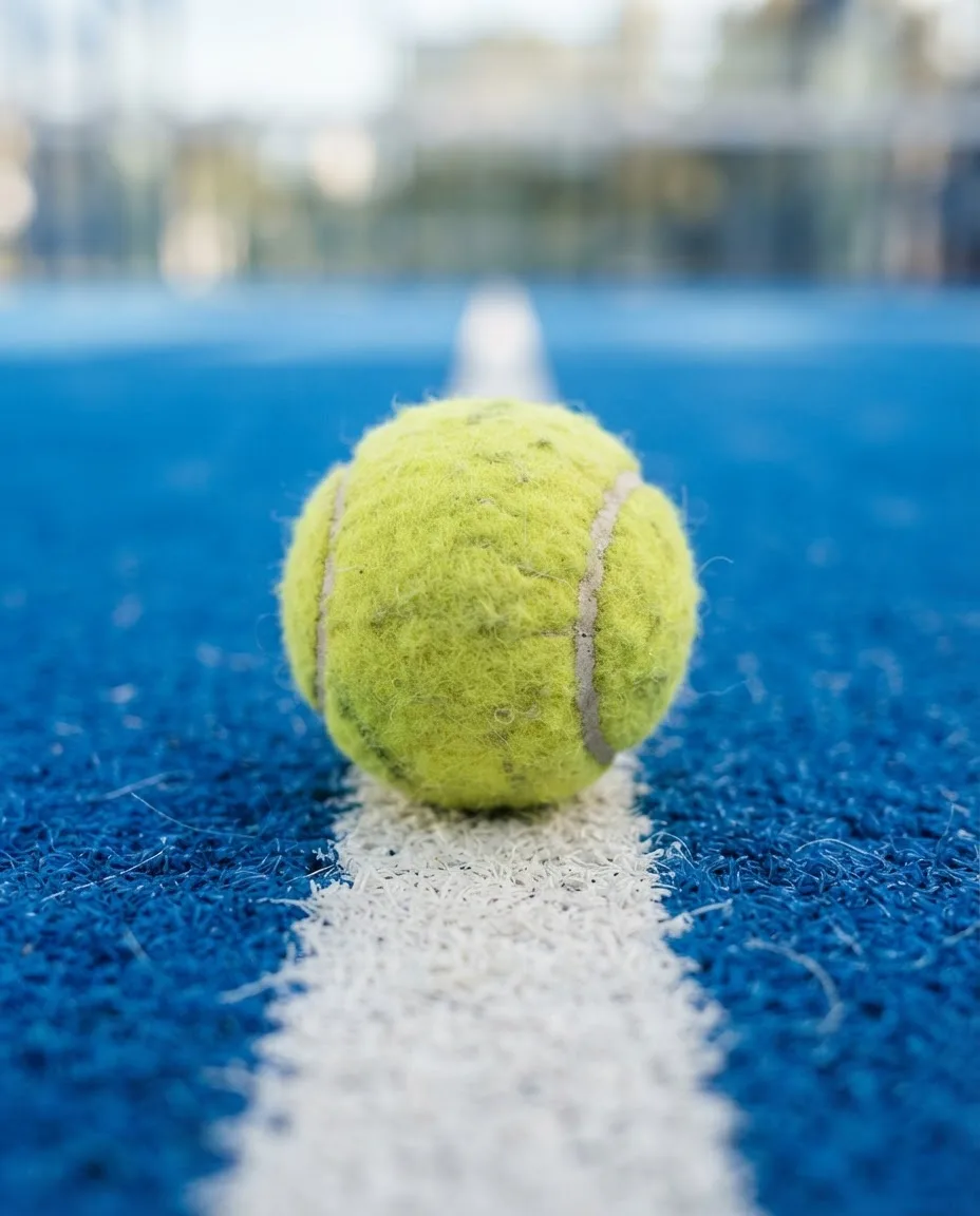 Padel ball on a court line