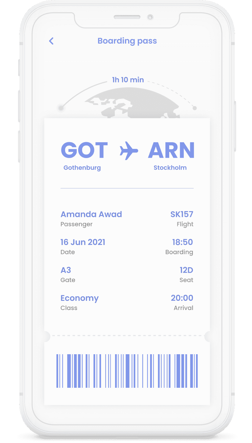 Mockup of a design for a boarding pass.
